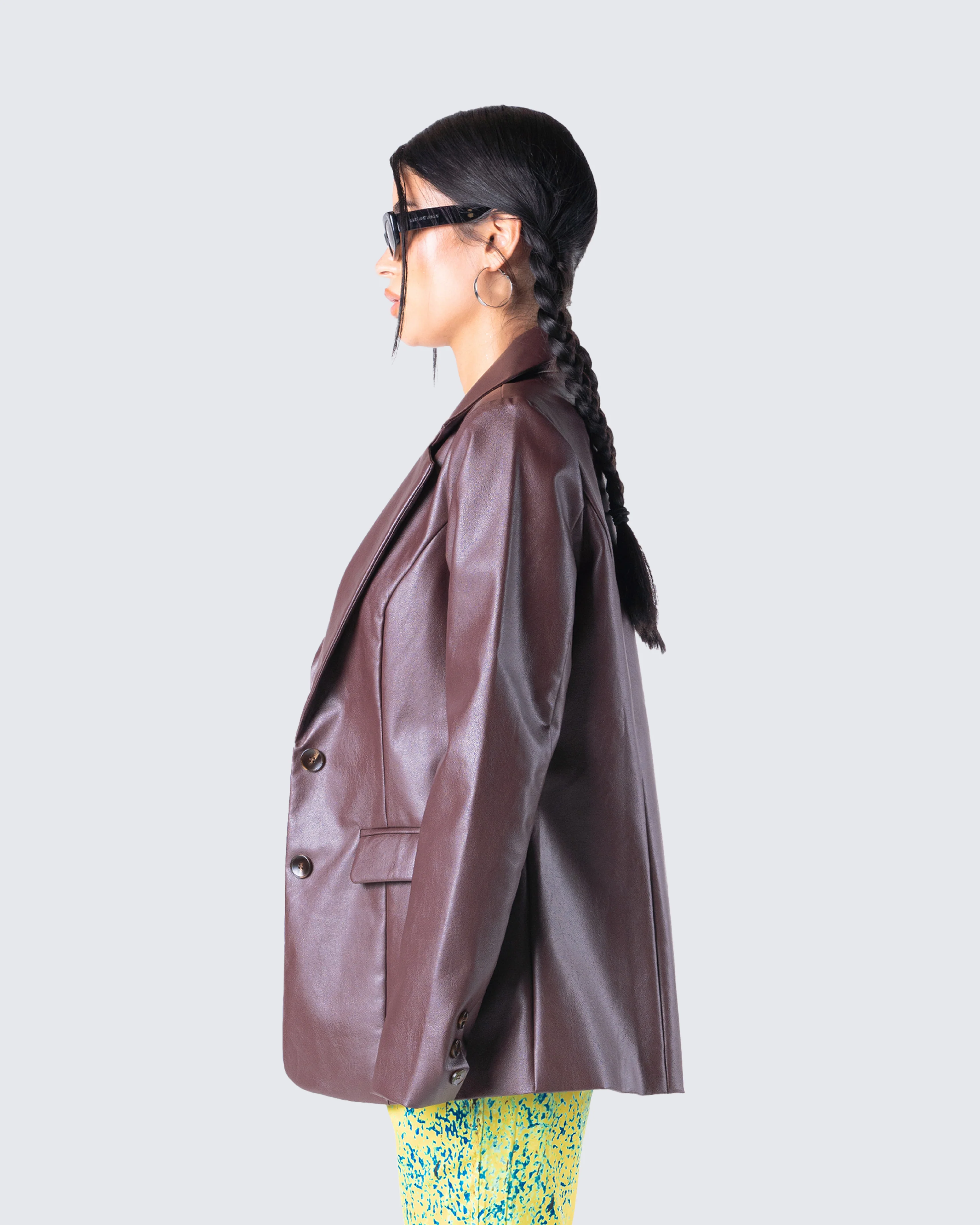 Thea Brown Vegan Leather Blazer - Image 4