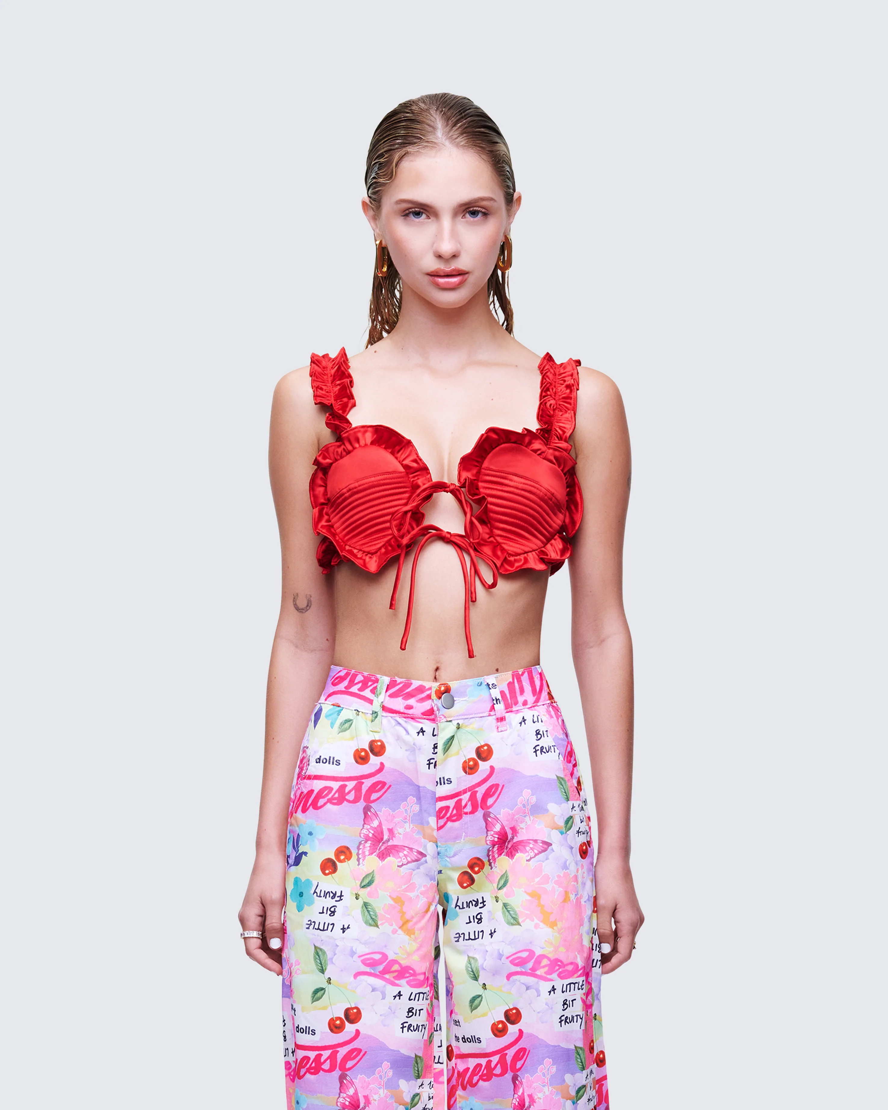 Thelma Red Padded Heart Bra Top - Image 2