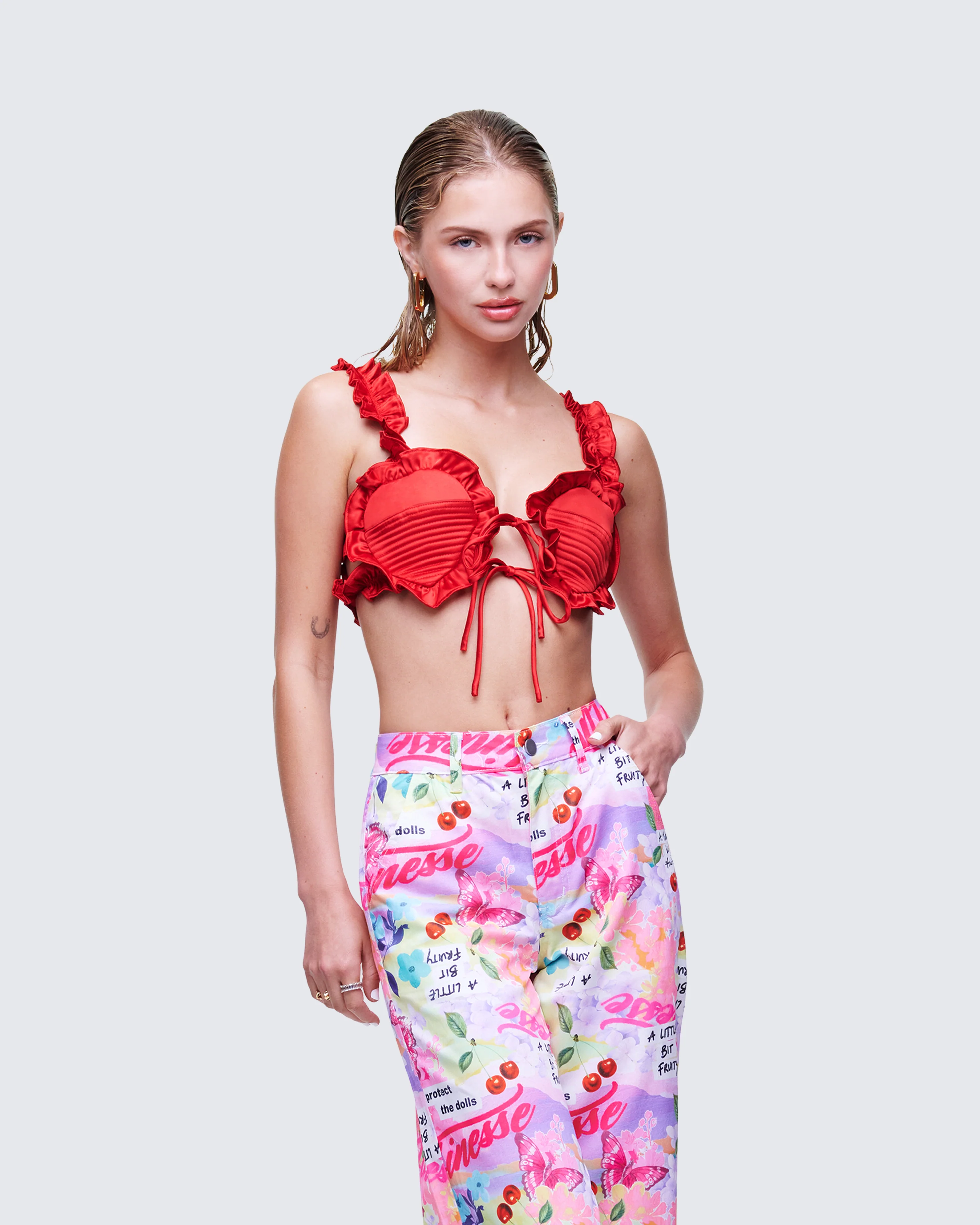 Thelma Red Padded Heart Bra Top - Image 3