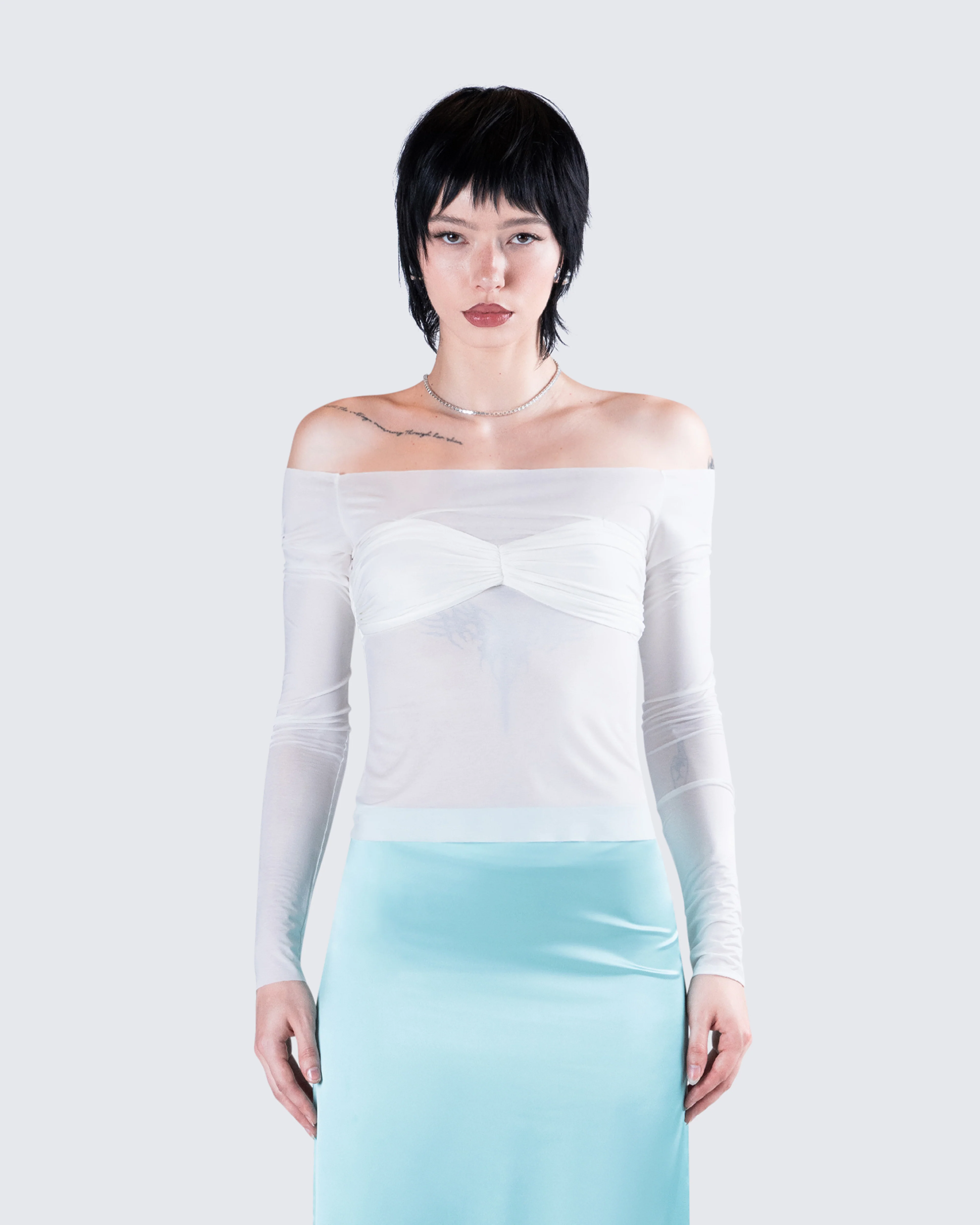 Theo White Sheer Knit Top - Image 4