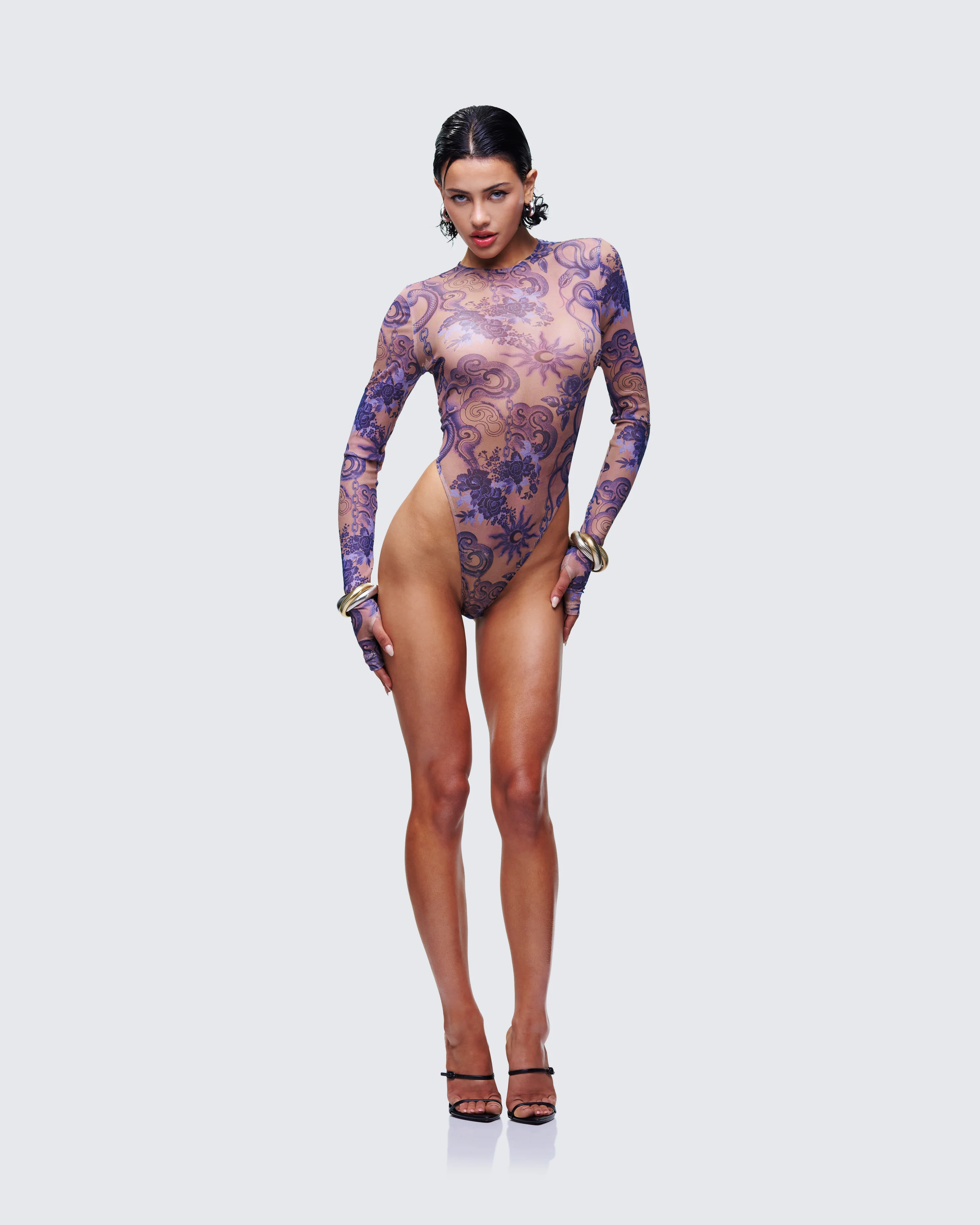Thorne Multi Mesh Tattoo Printed Bodysuit - Image 5