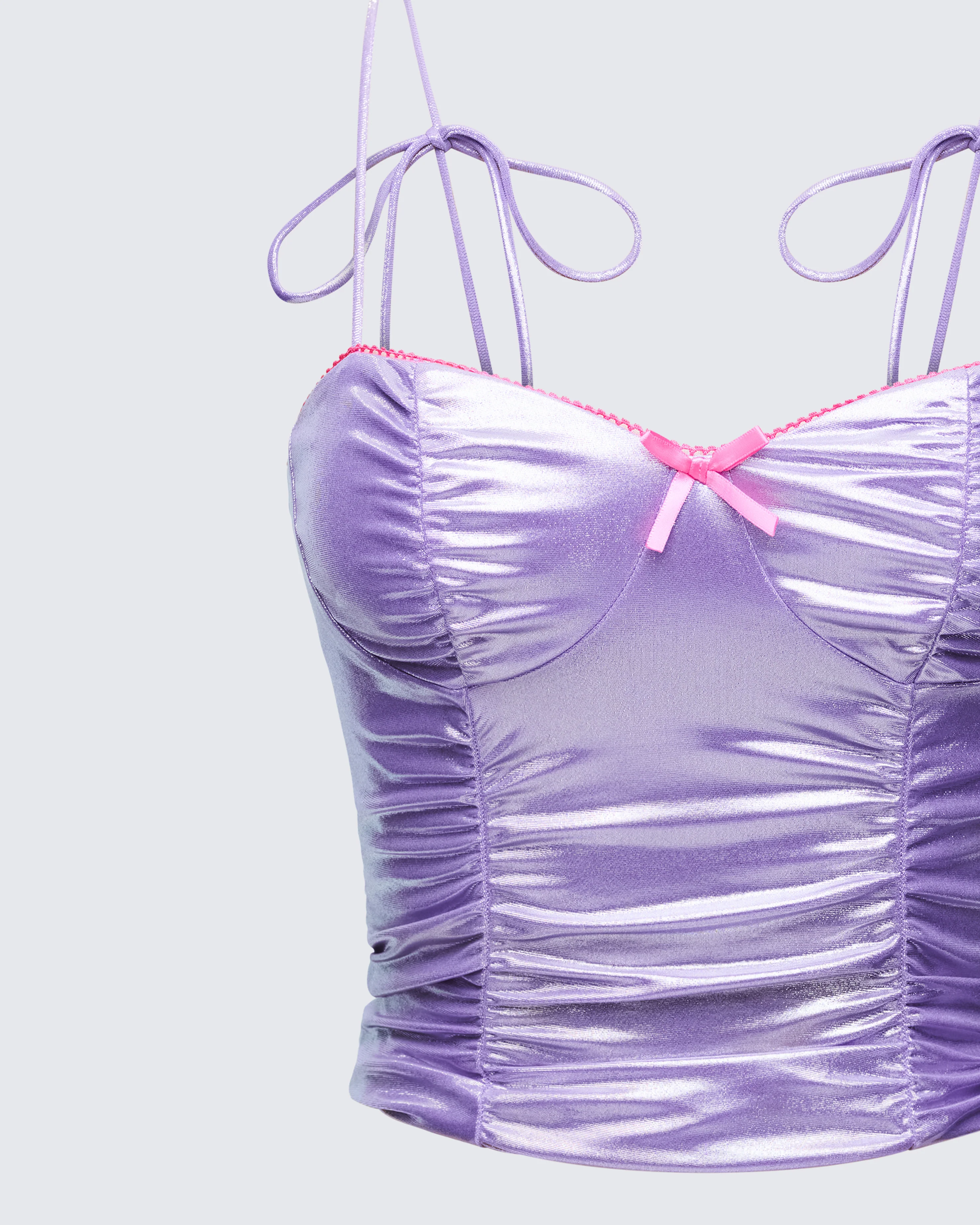 Tia Purple Metallic Ruched Cami Top - Image 6