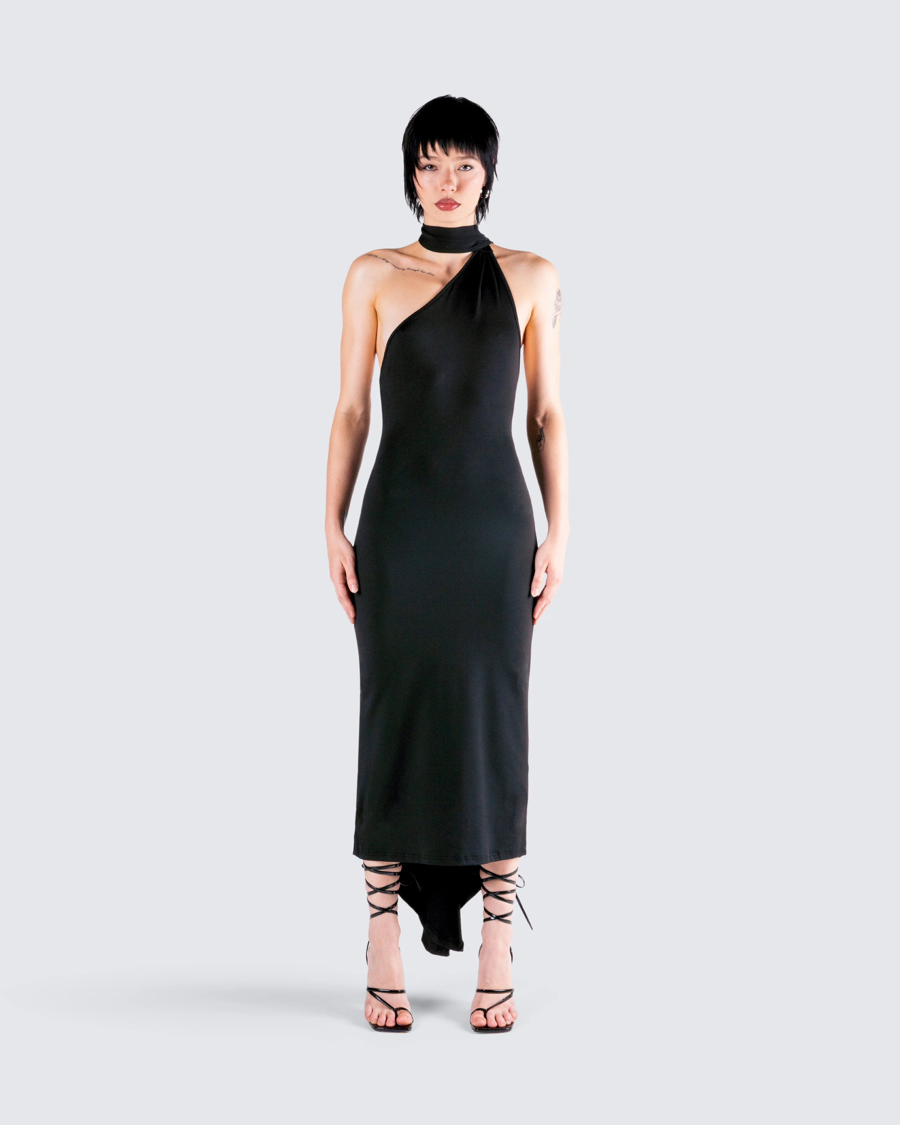 Toni Black One Shoulder Dress - Image 4