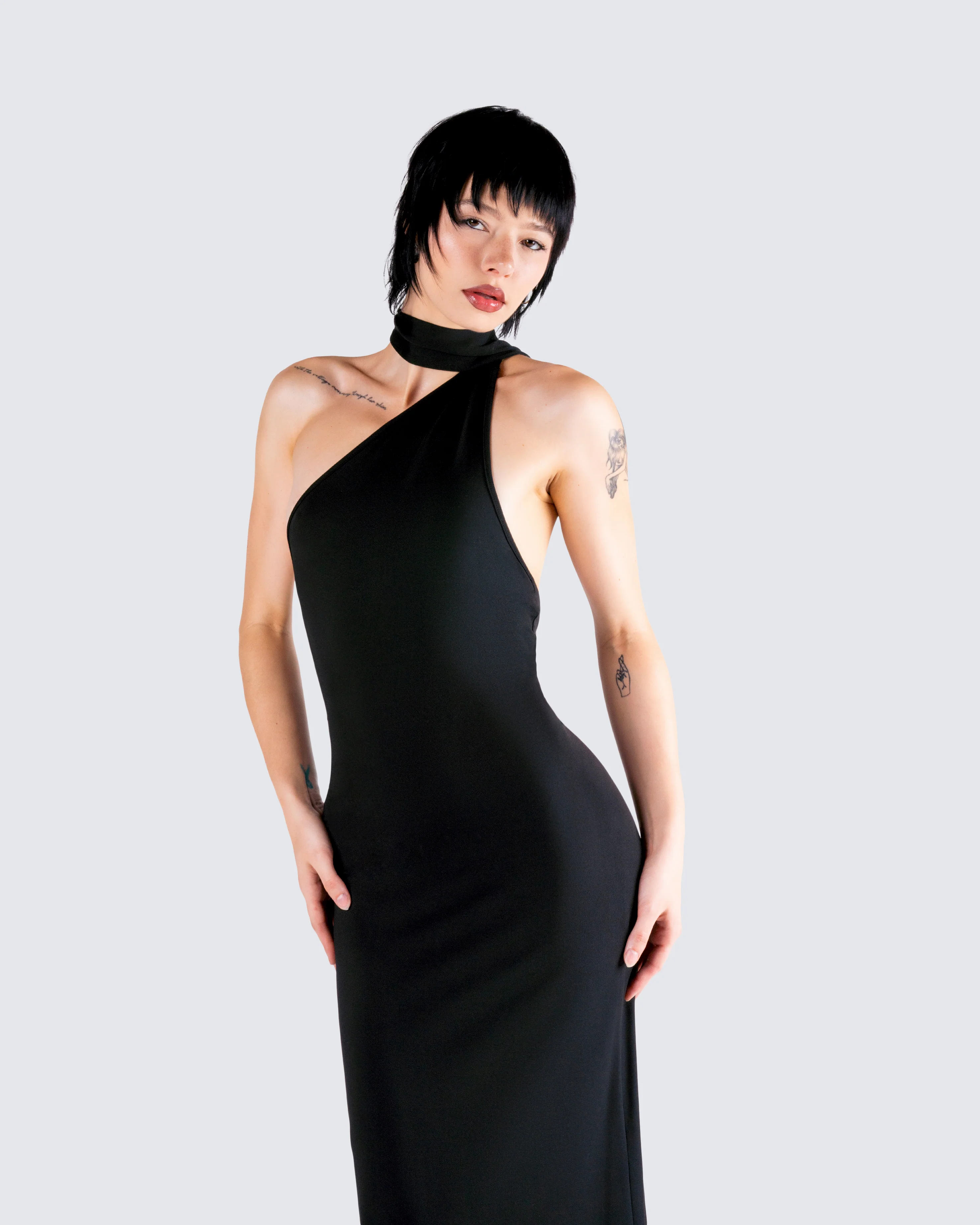 Toni Black One Shoulder Dress - Image 9