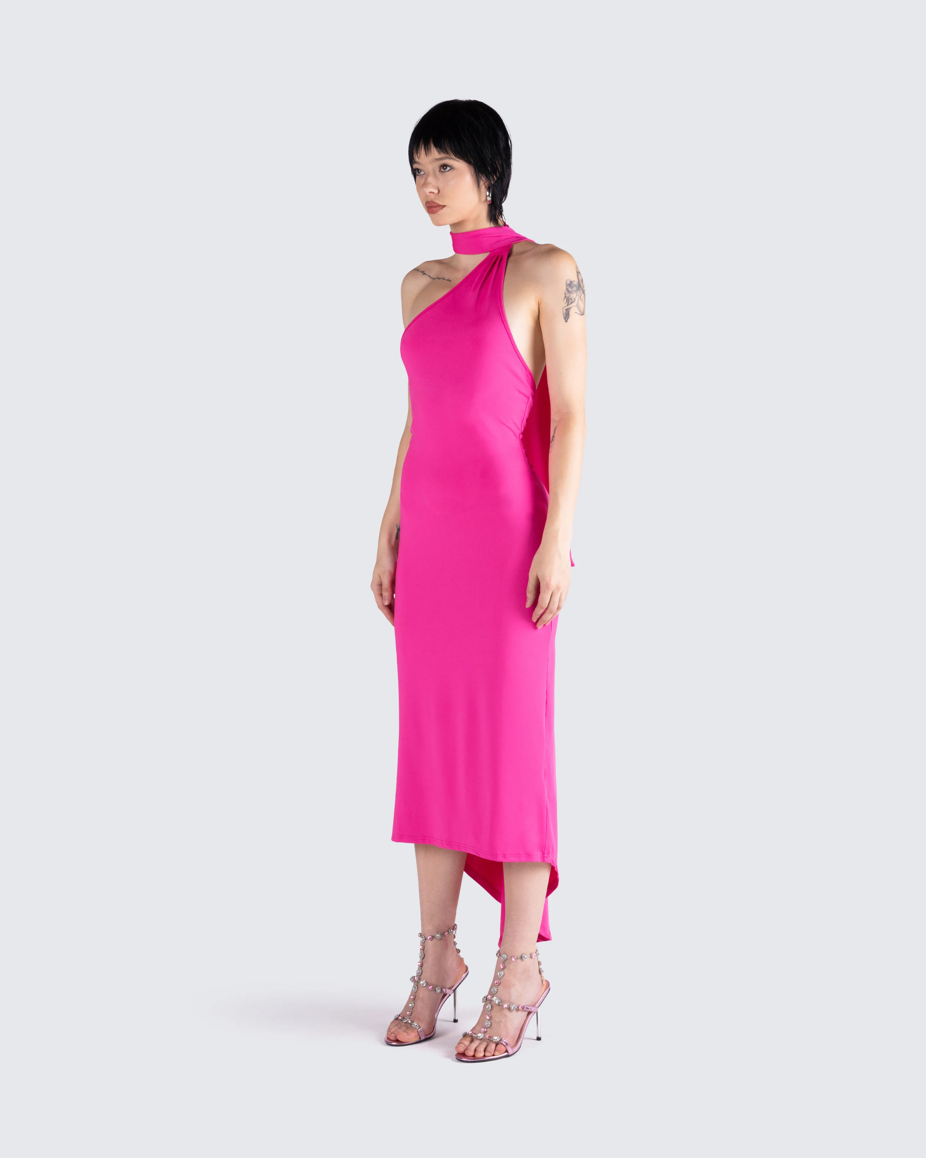 Toni Hot Pink One Shoulder Dress - Image 5