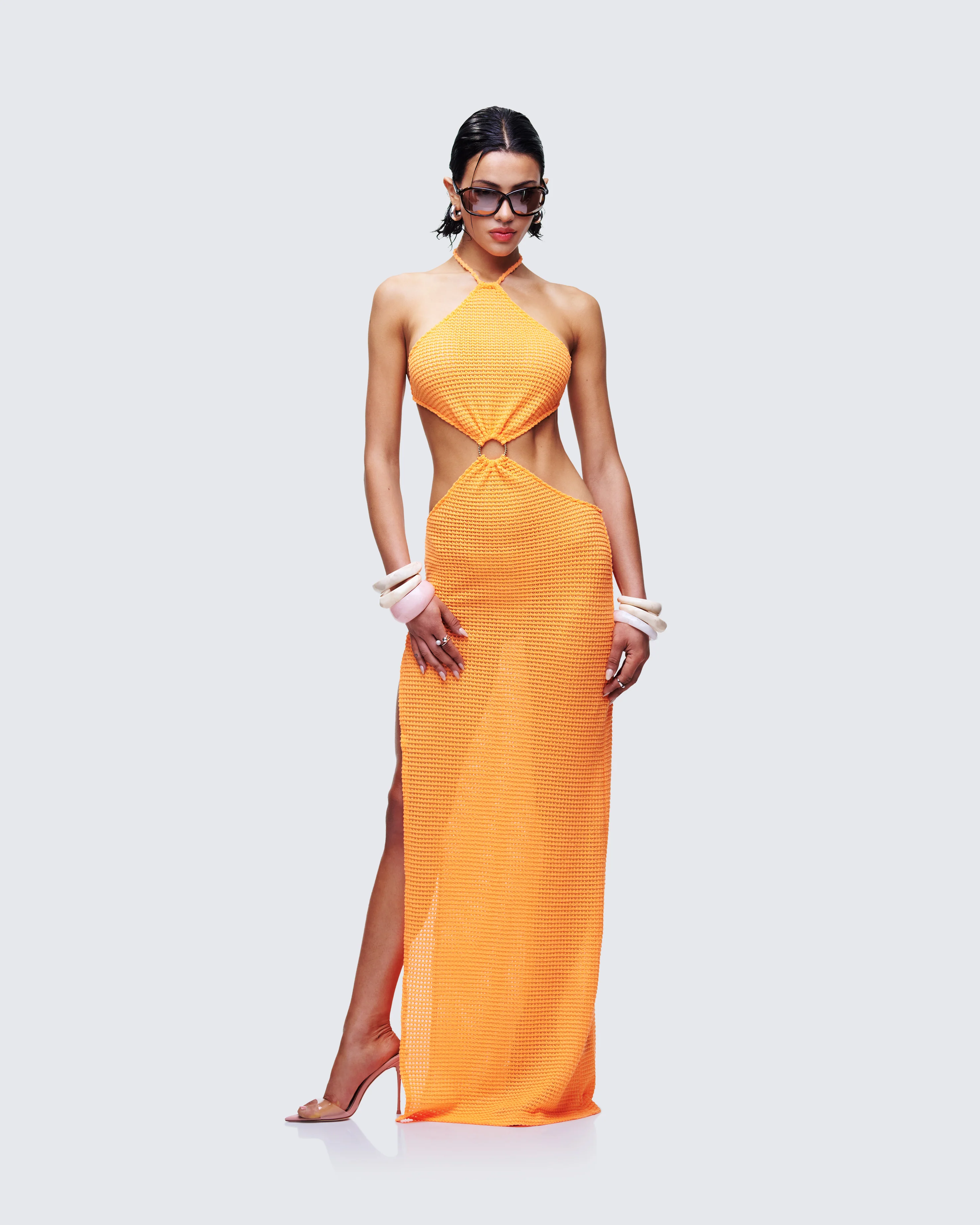 Tovi Orange Open Knit Maxi Dress - Image 3