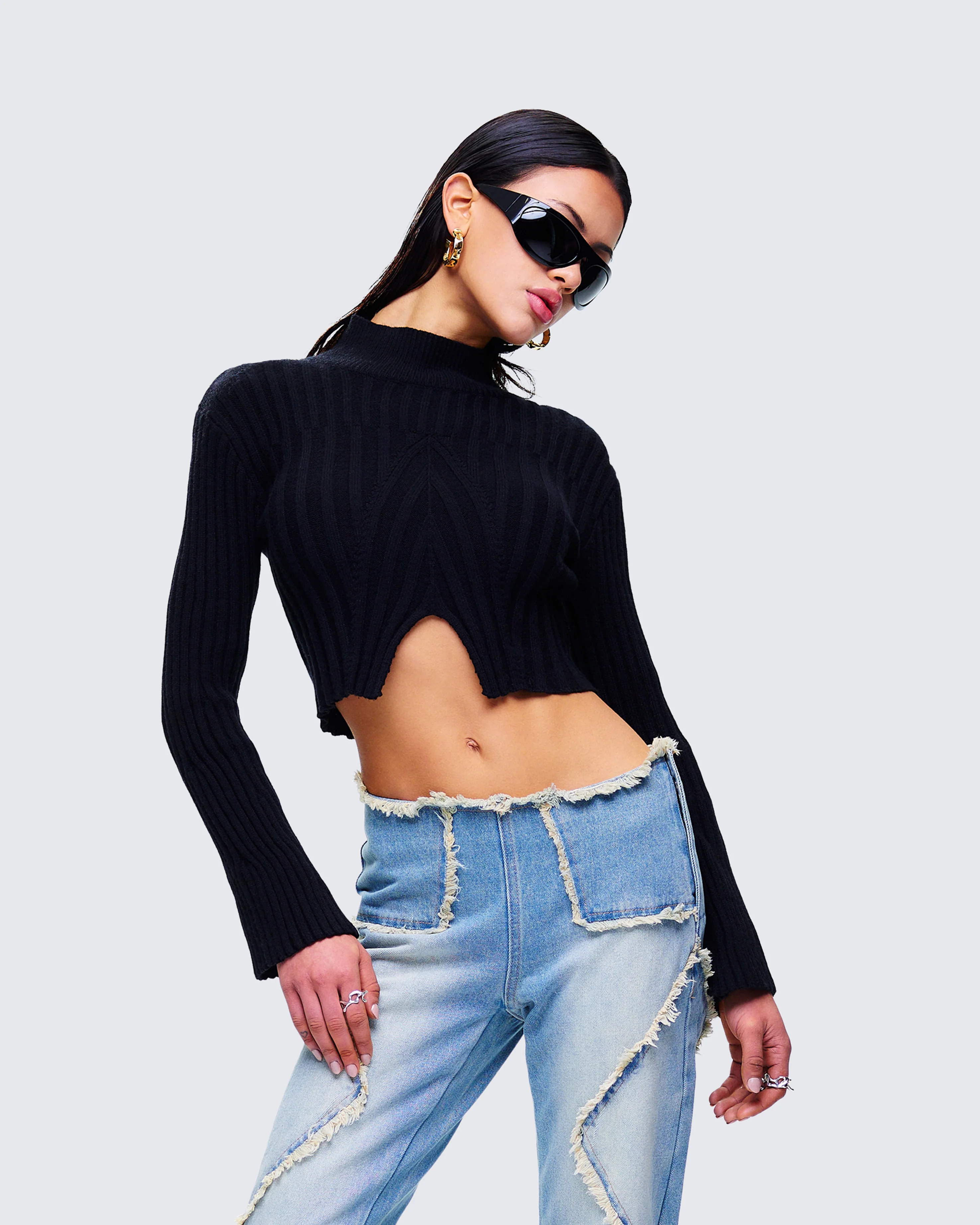 Travis Black Sweater Knit Top - Image 5