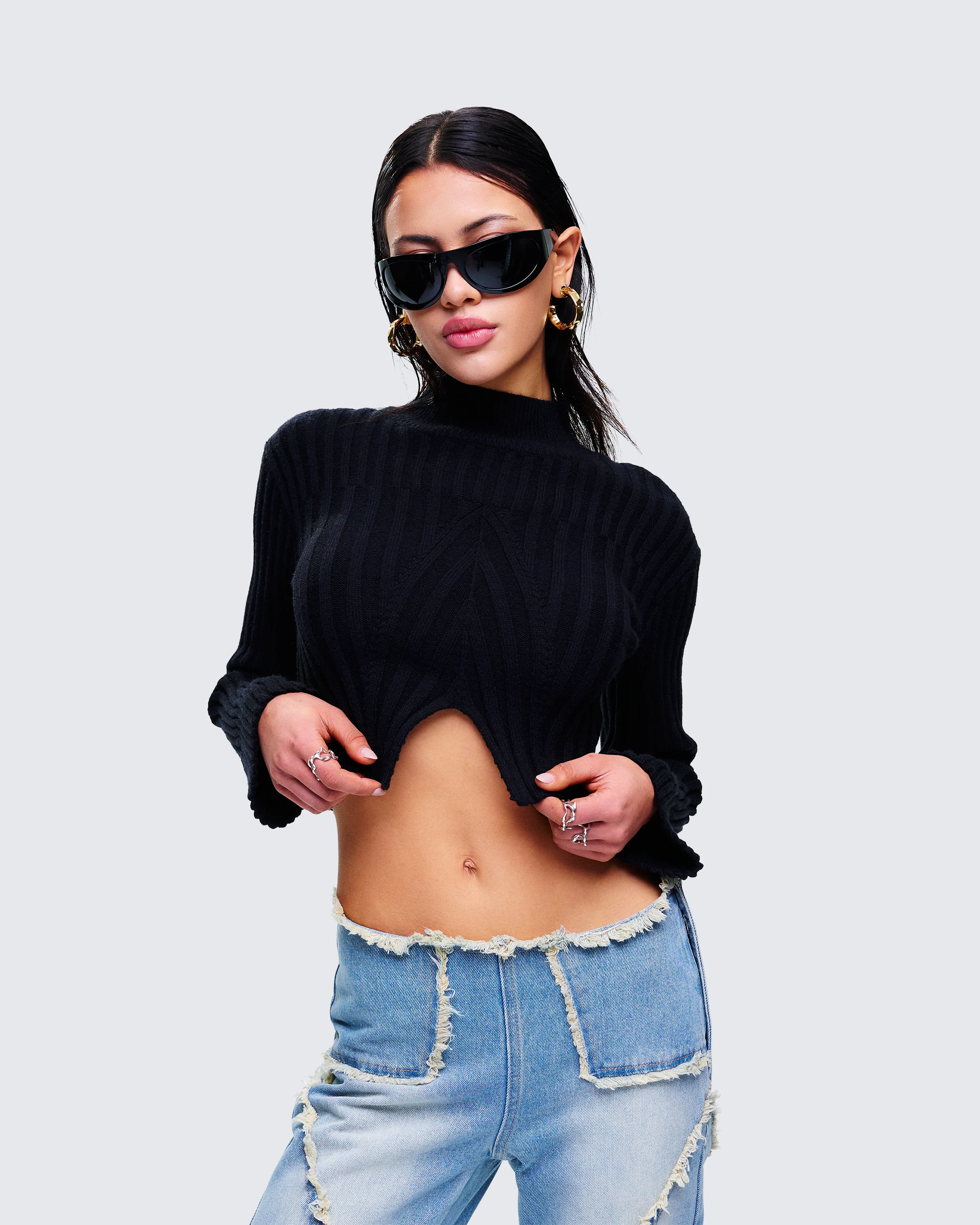 Travis Black Sweater Knit Top - Image 6
