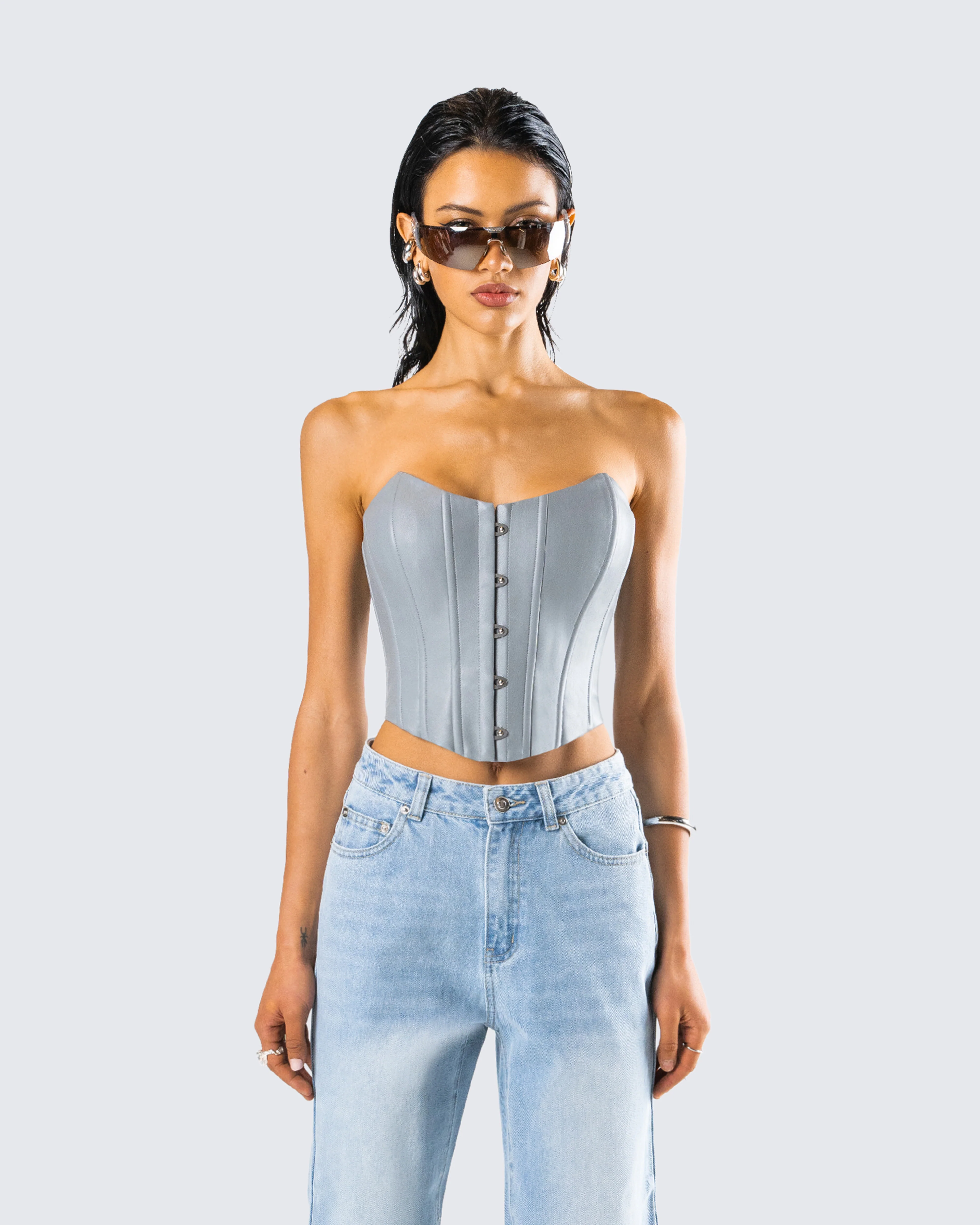 Tui Grey Vegan Leather Corset Top - Image 4