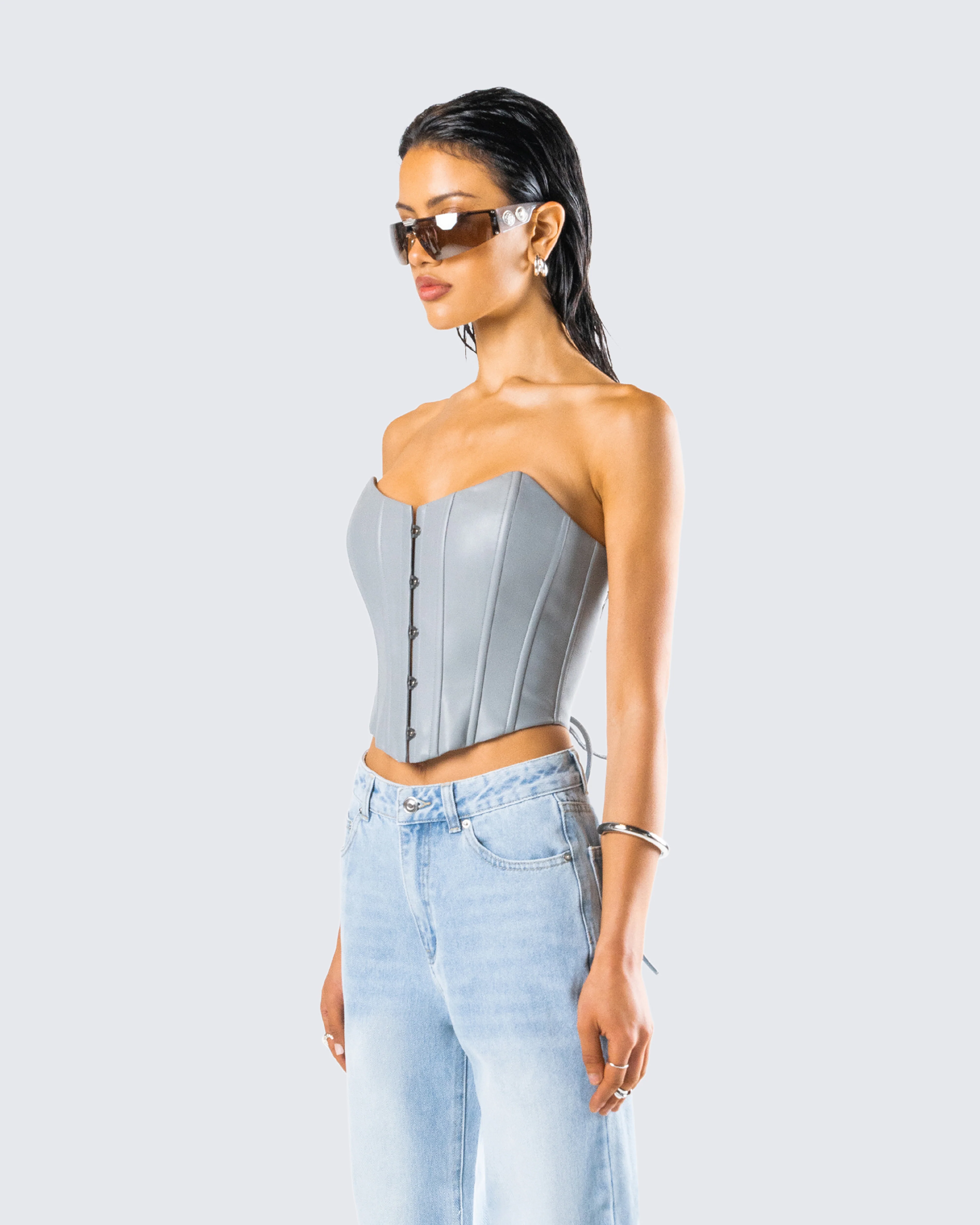 Tui Grey Vegan Leather Corset Top - Image 5