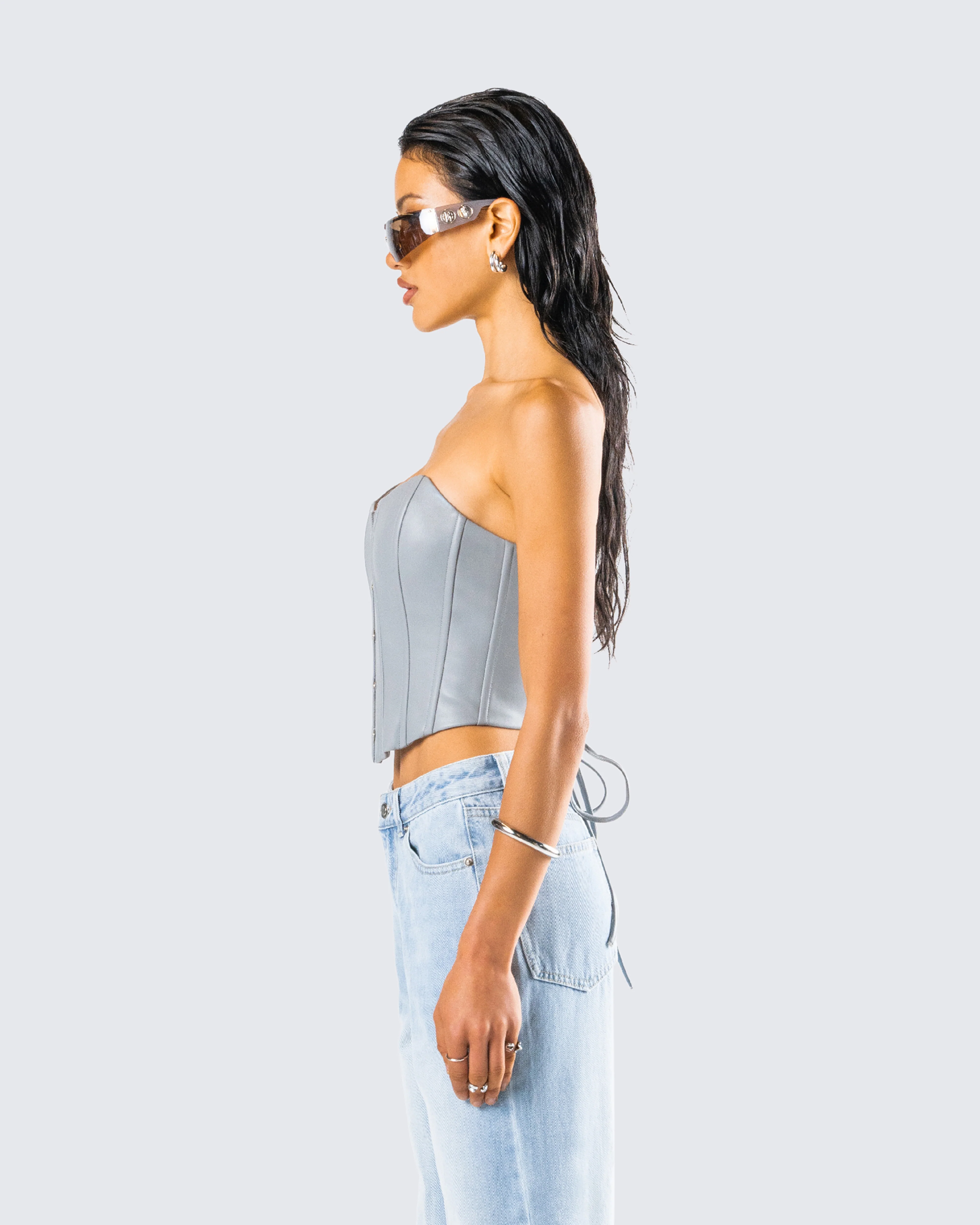 Tui Grey Vegan Leather Corset Top - Image 6