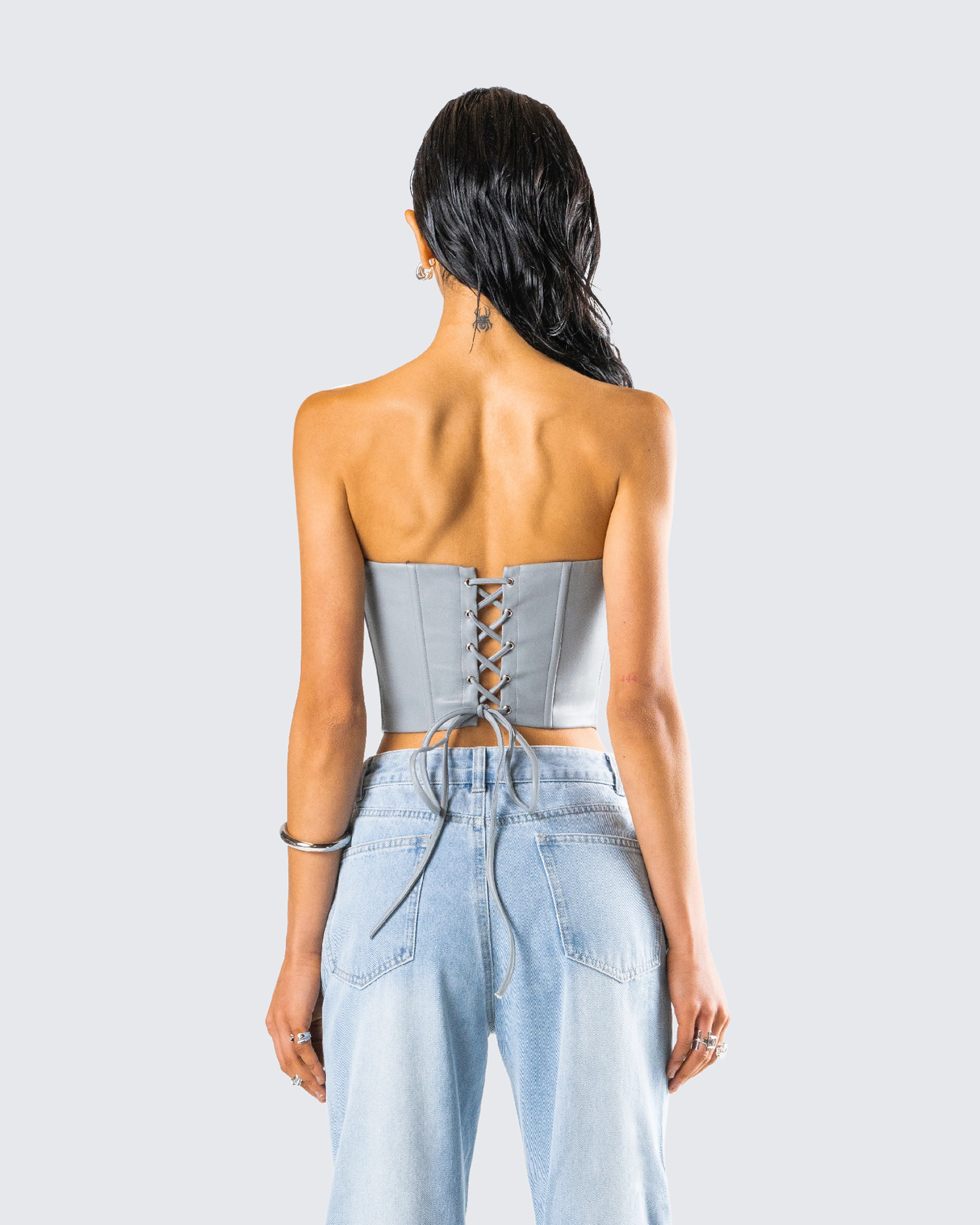 Tui Grey Vegan Leather Corset Top - Image 7