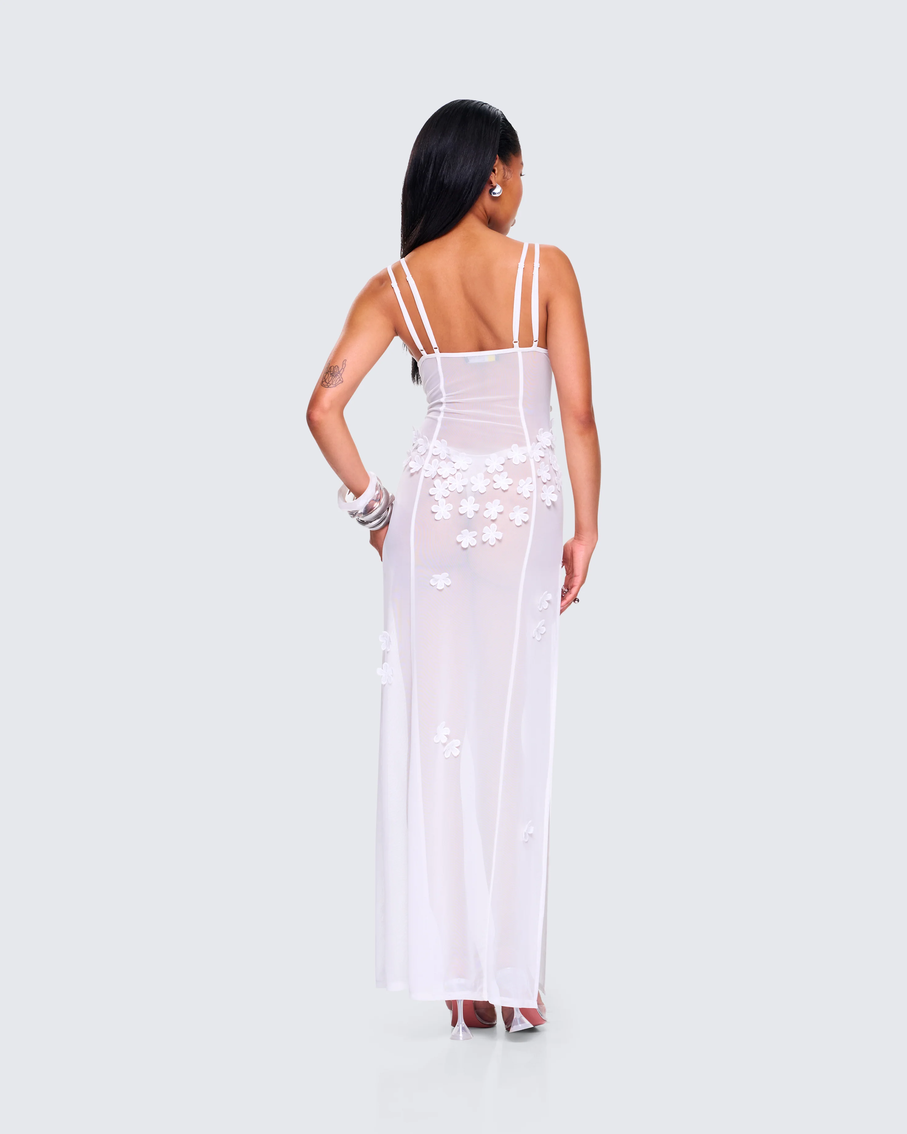 Twyla White Floral Mesh Maxi Dress - Image 7