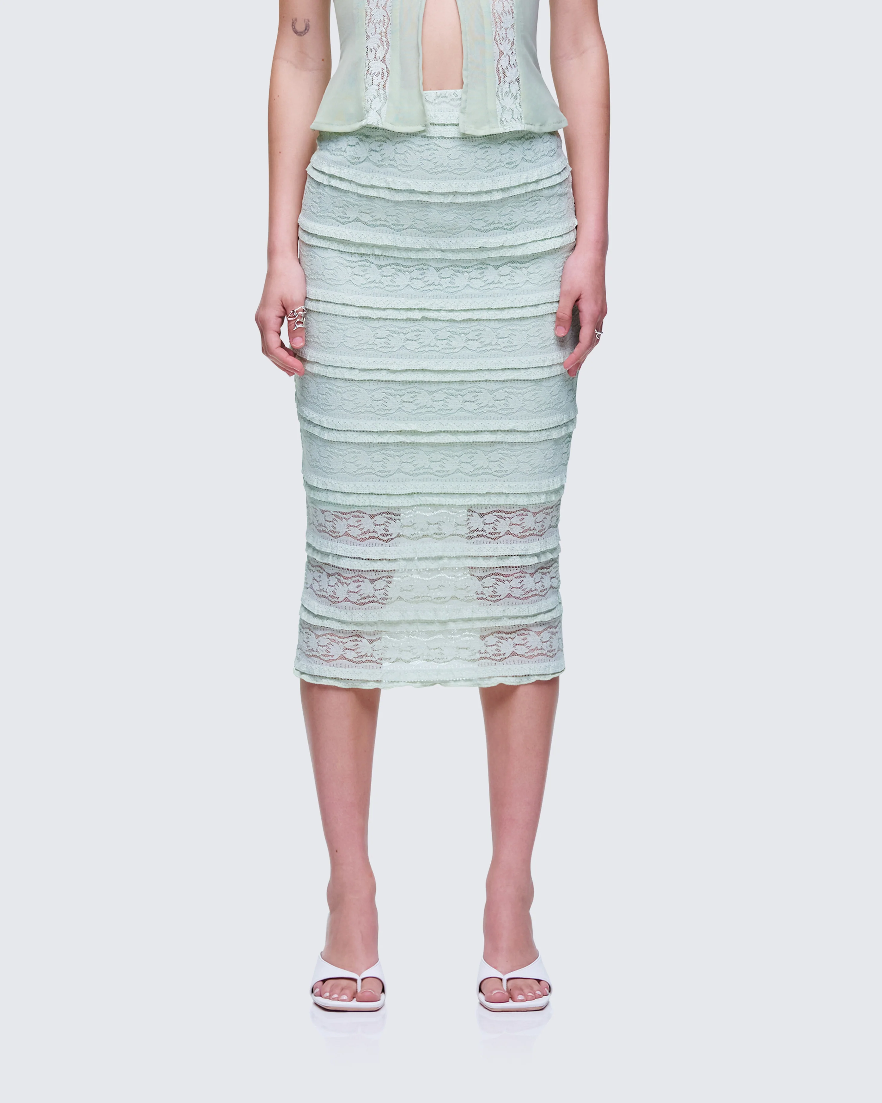 Ursuline Sage Ruffle Trim Skirt - Image 2