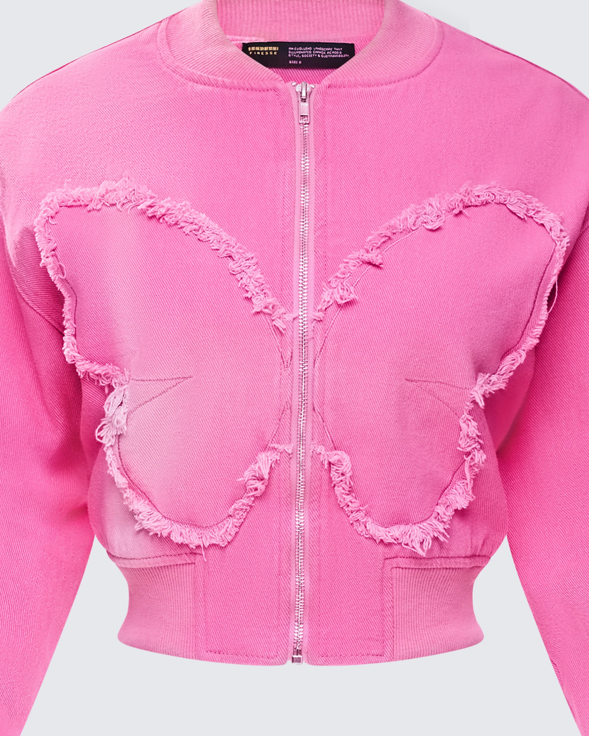 Uzma Pink Denim Cropped Bomber Jacket - Image 6