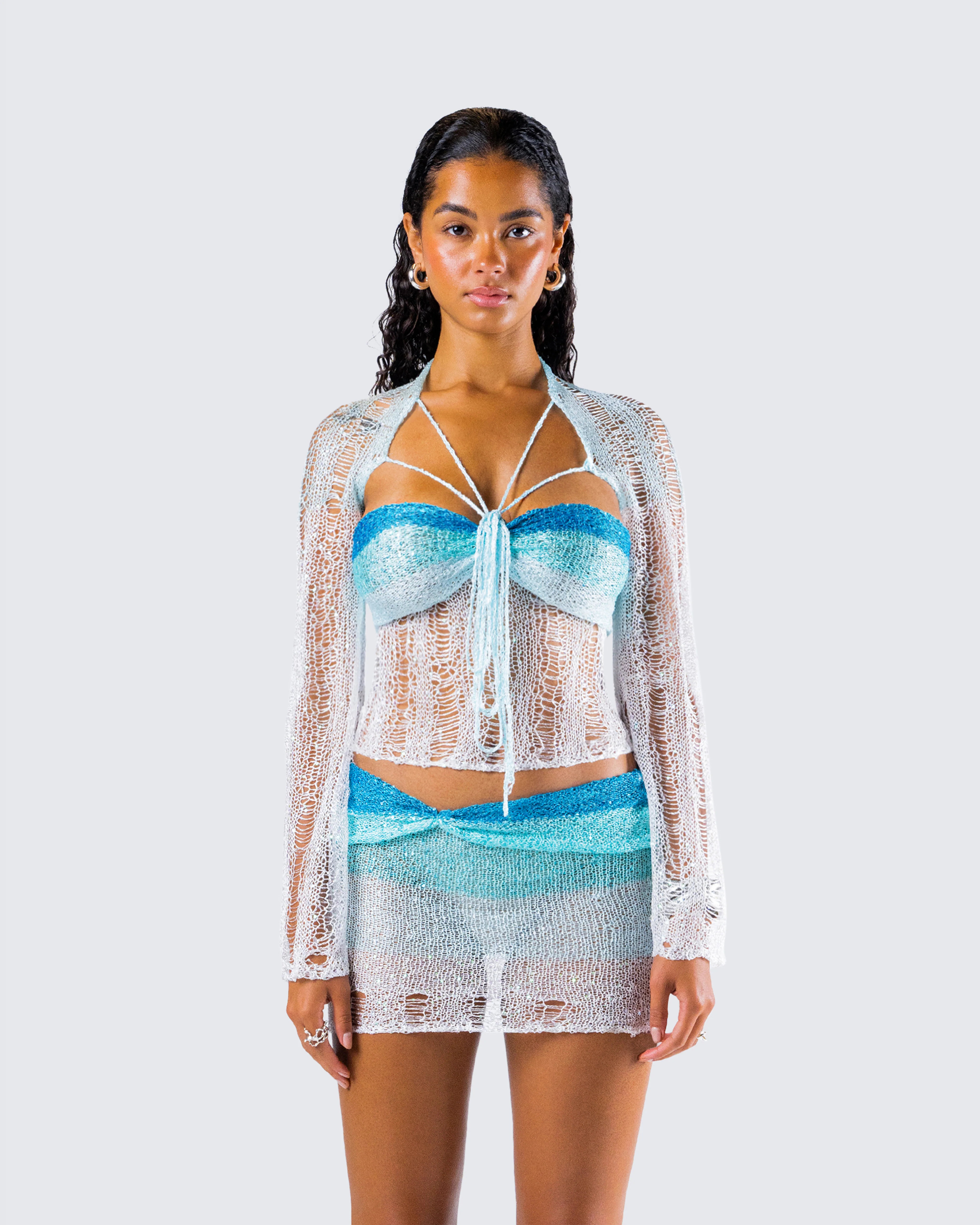 Vanessa Turquoise Sequin Knit Top - Image 4