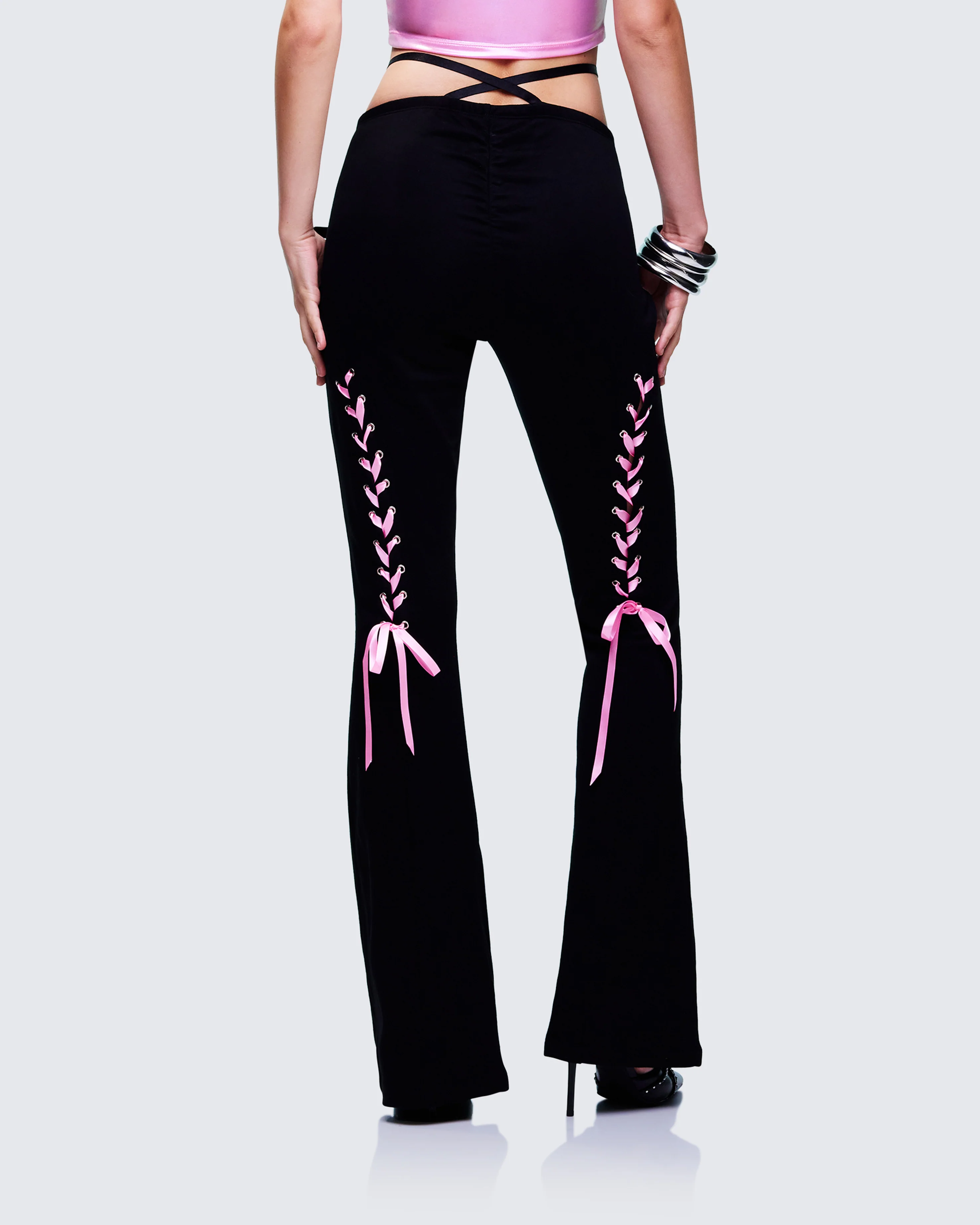 Vashti Black Ribbon Laced Sweatpants - Image 4