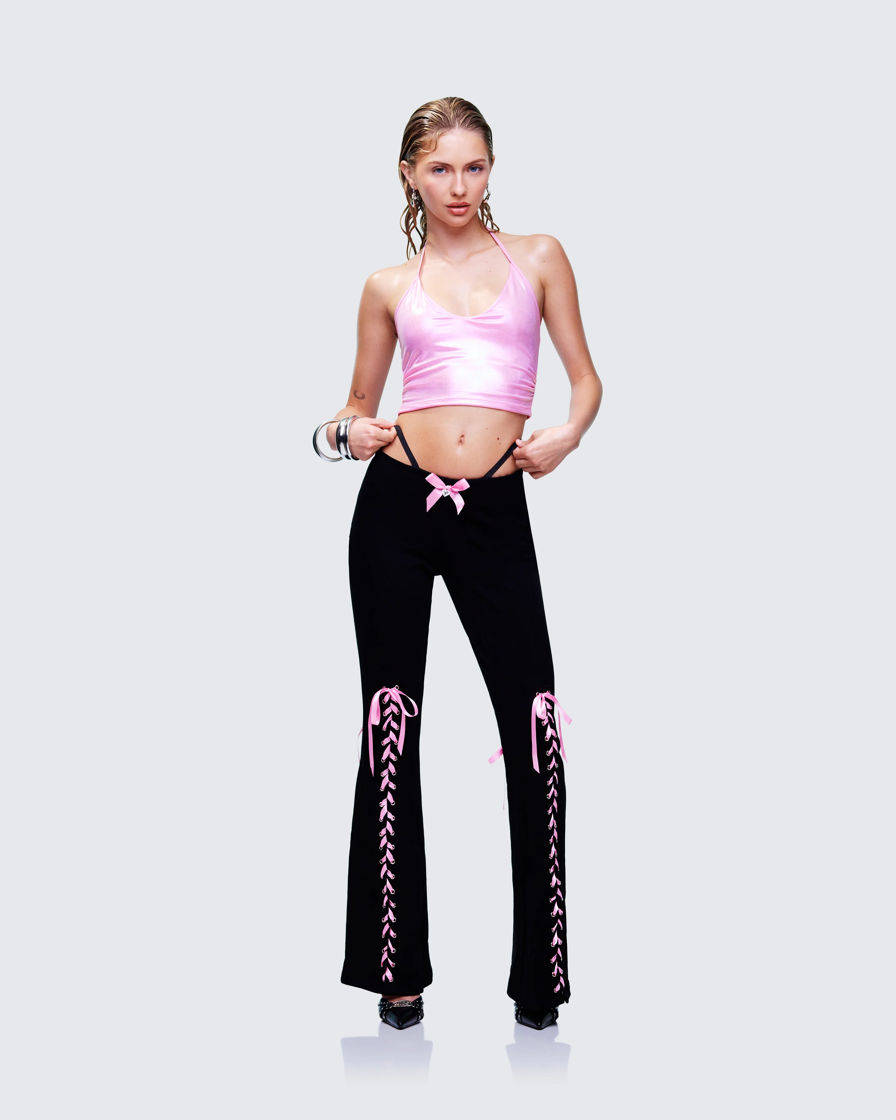 Vashti Black Ribbon Laced Sweatpants - Image 5