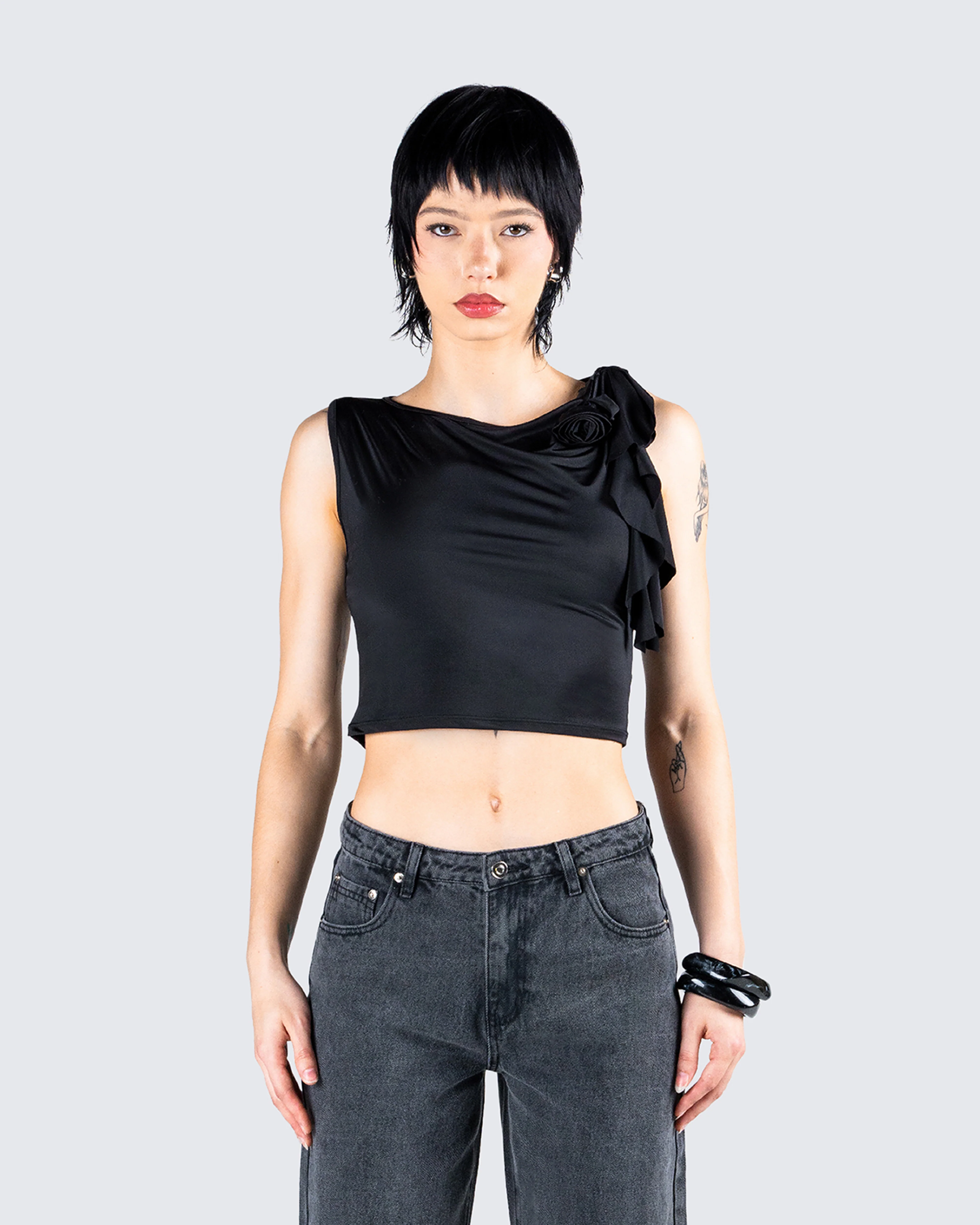 Veeti Black Jersey Crop Top - Image 4