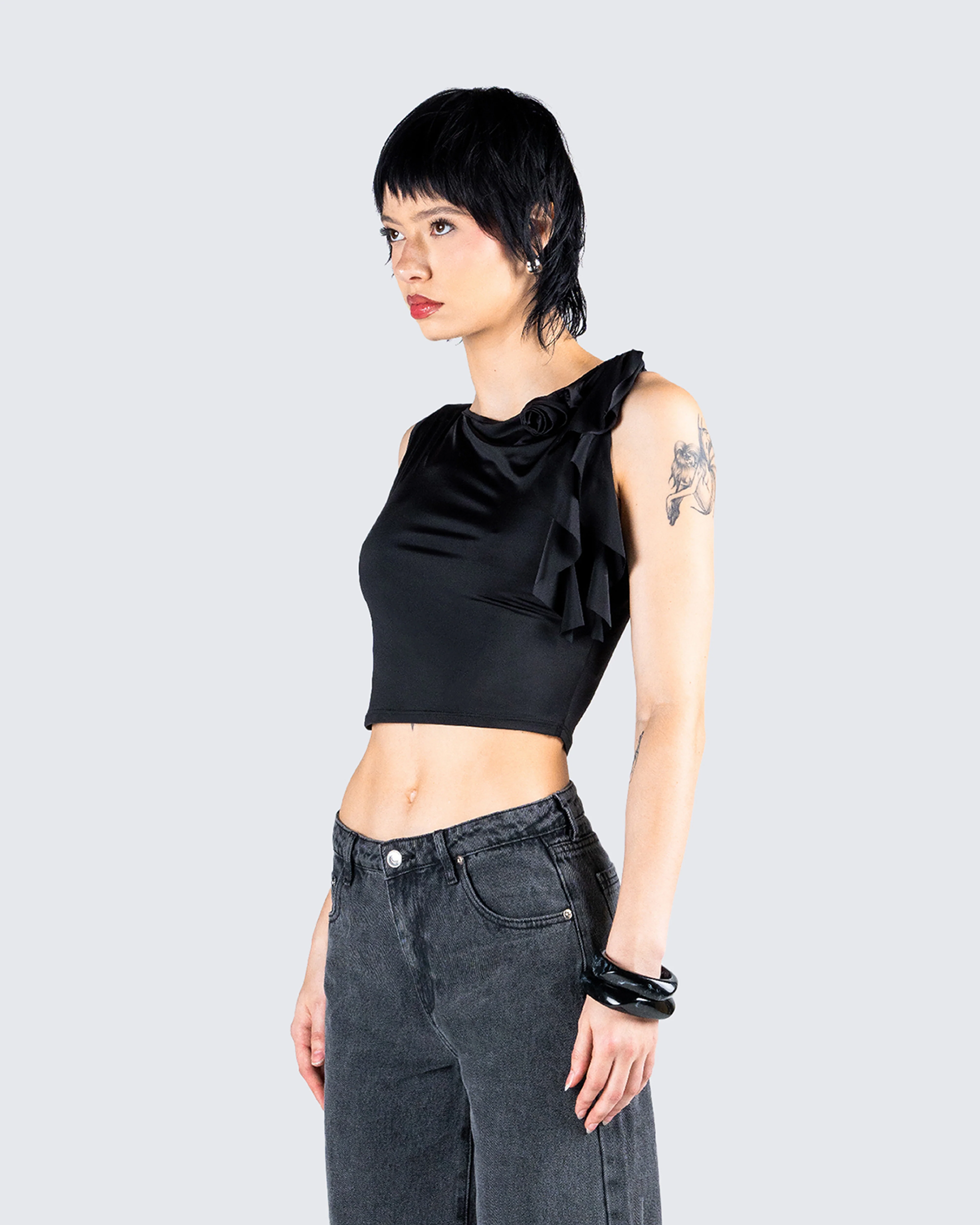 Veeti Black Jersey Crop Top - Image 5