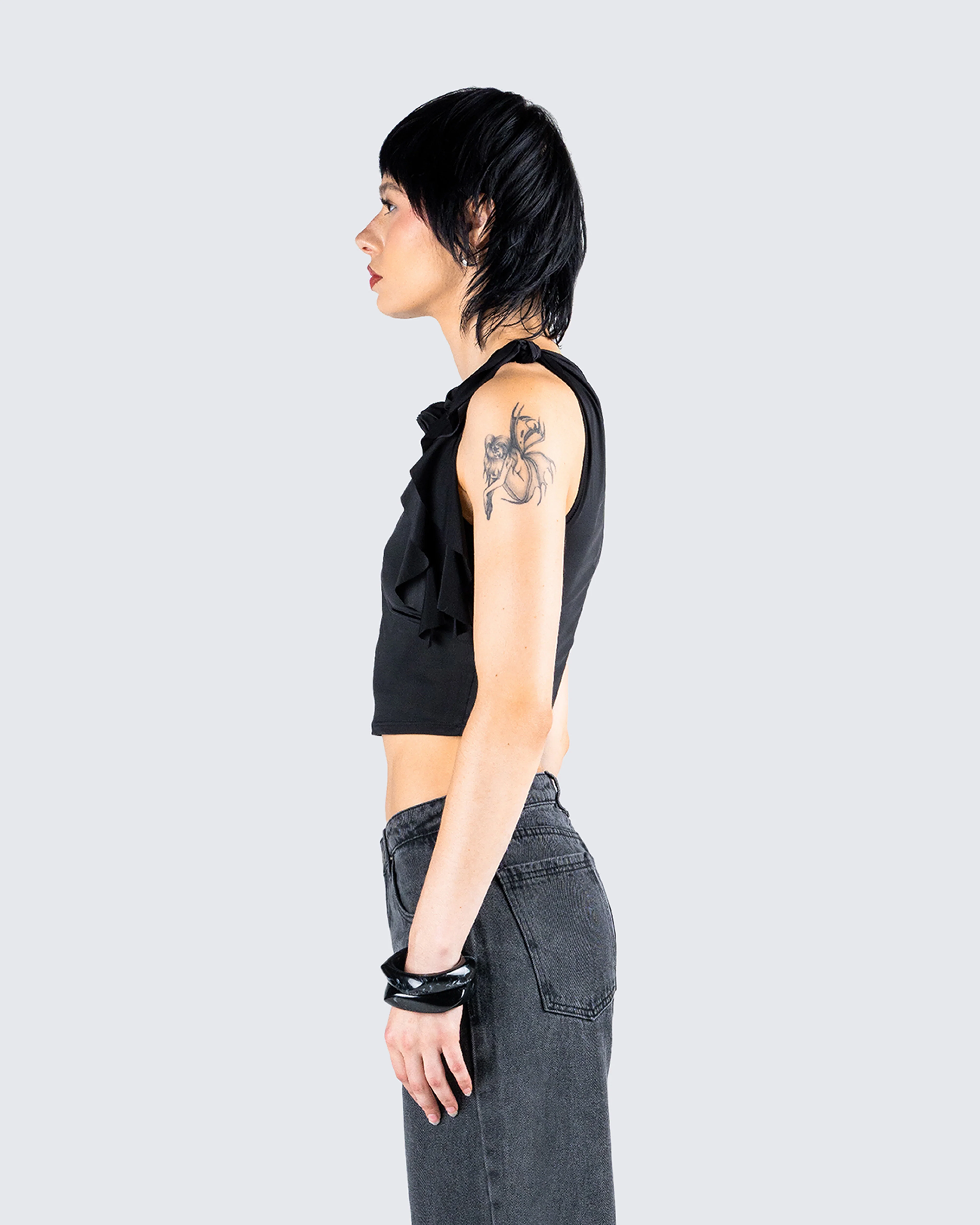 Veeti Black Jersey Crop Top - Image 6