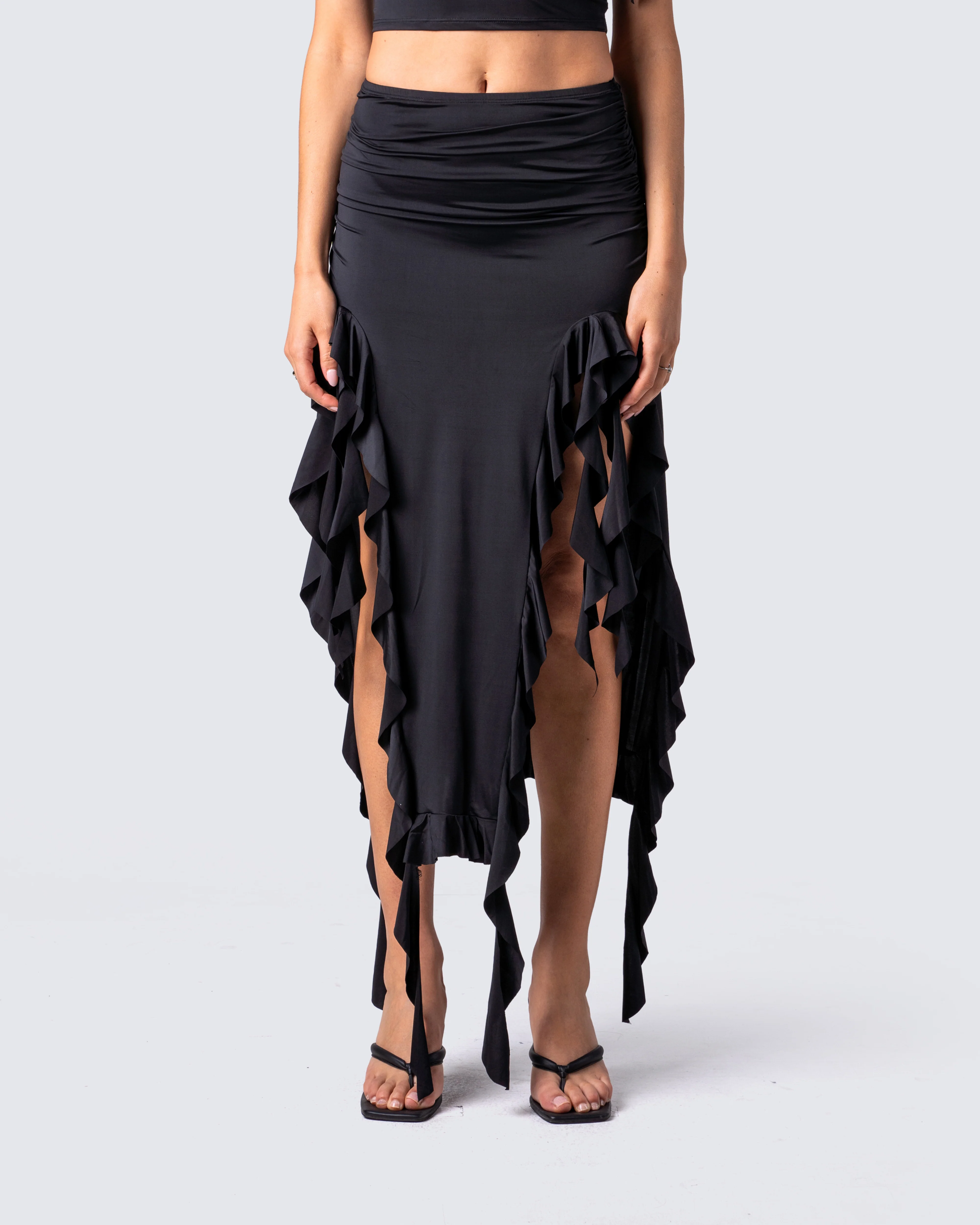Veeti Black Jersey Ruffle Skirt - Image 4