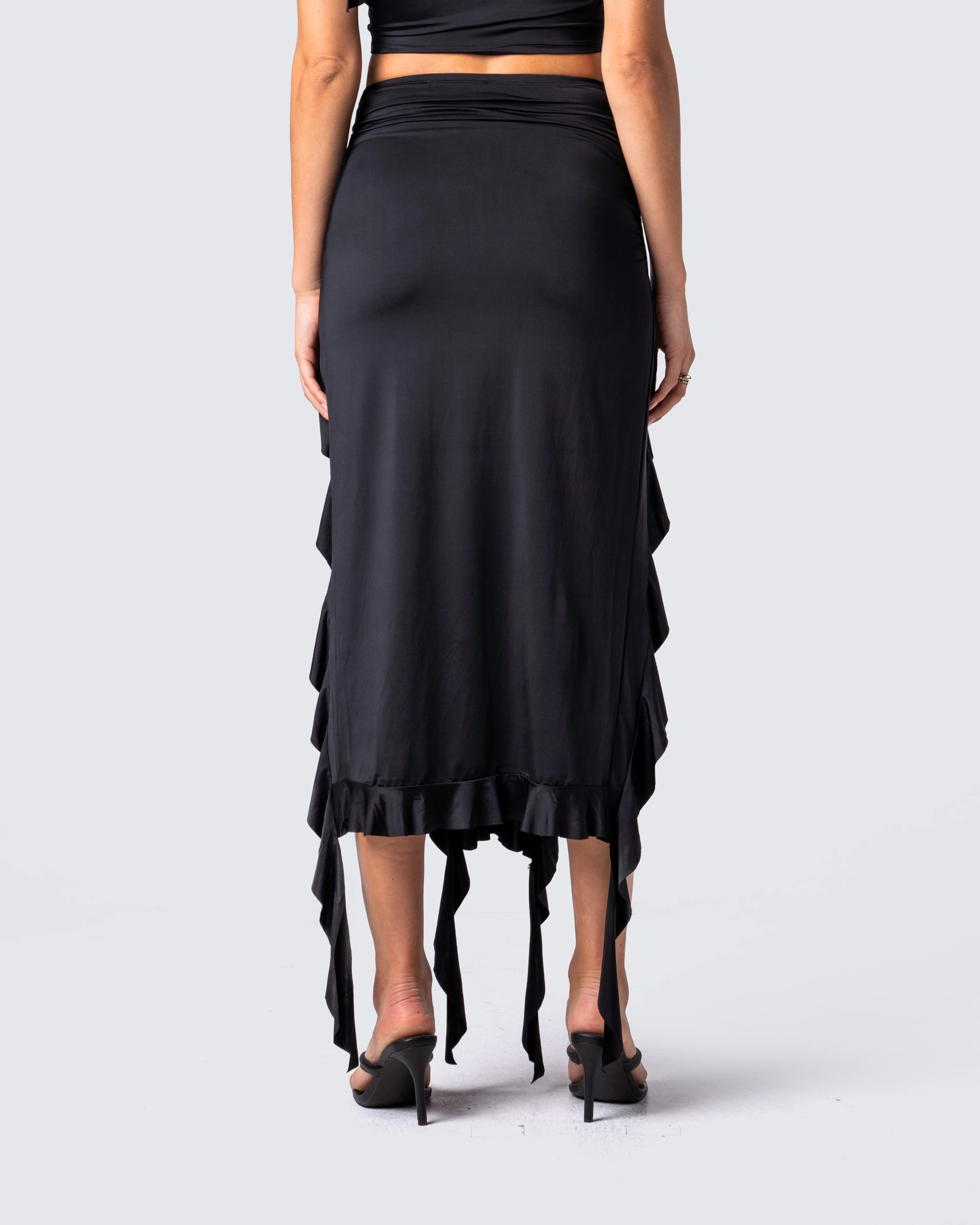 Veeti Black Jersey Ruffle Skirt - Image 6