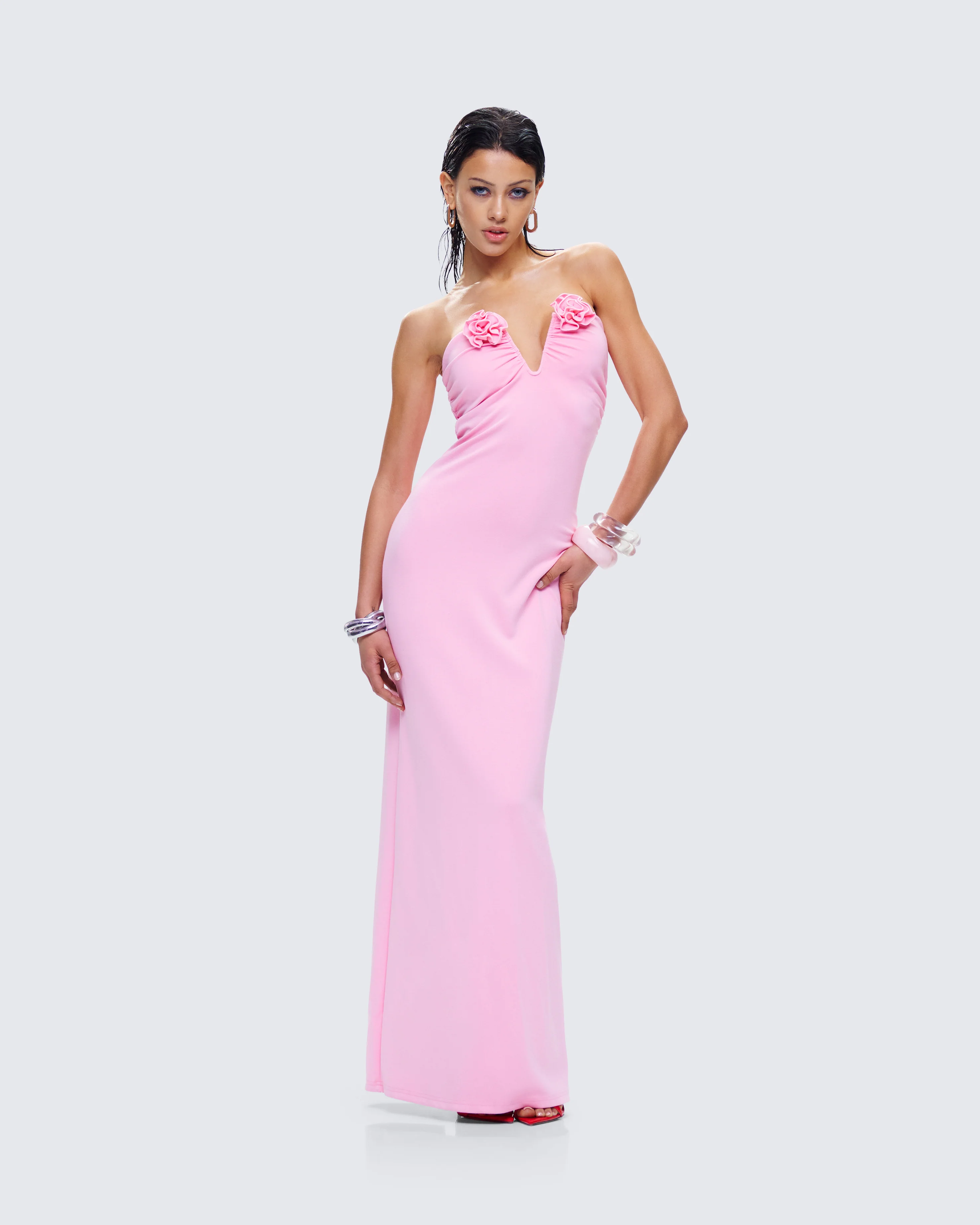 Veida Pink Flower Applique Dress - Image 5