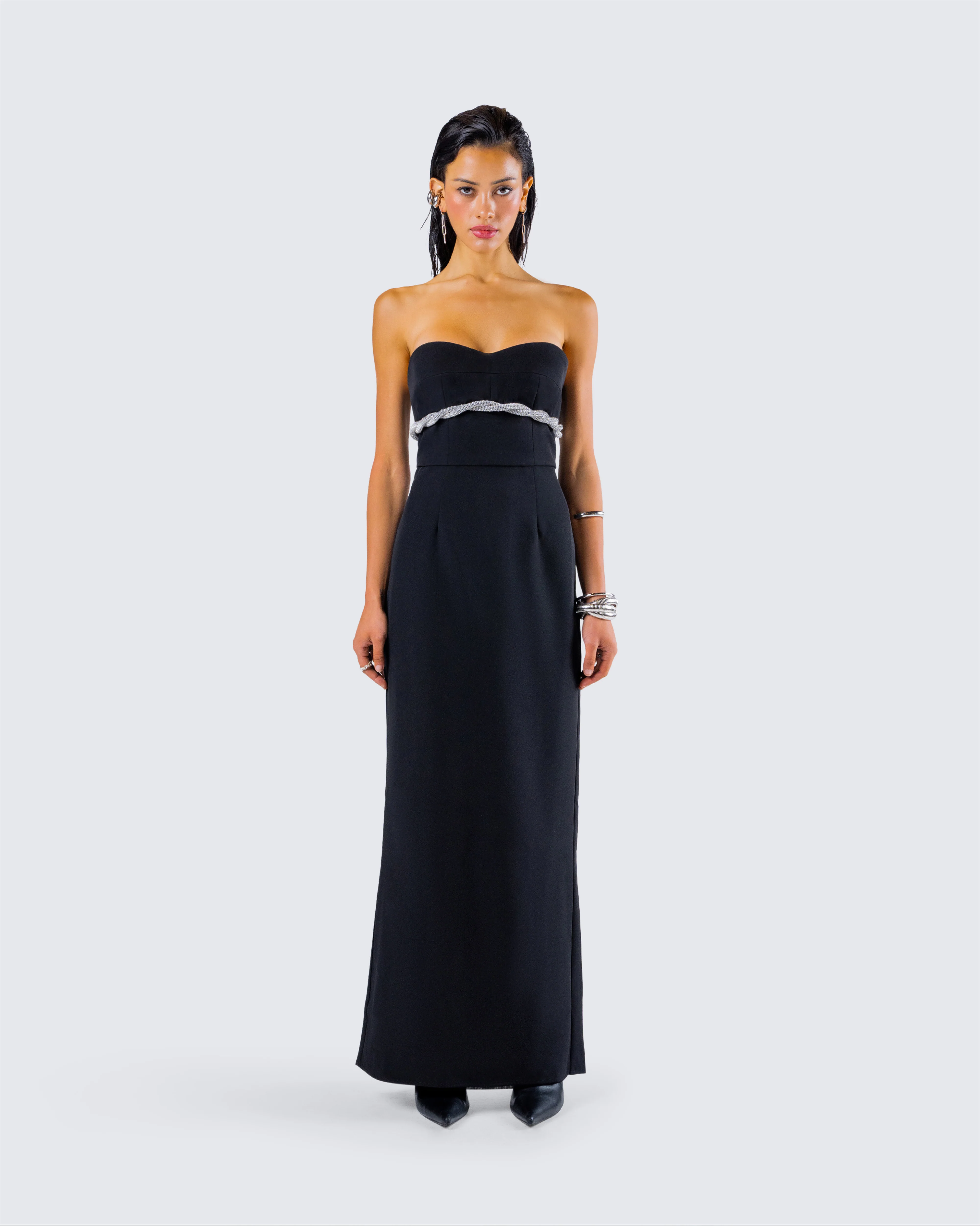 Via Black Crepe Embellished Gown - Image 4