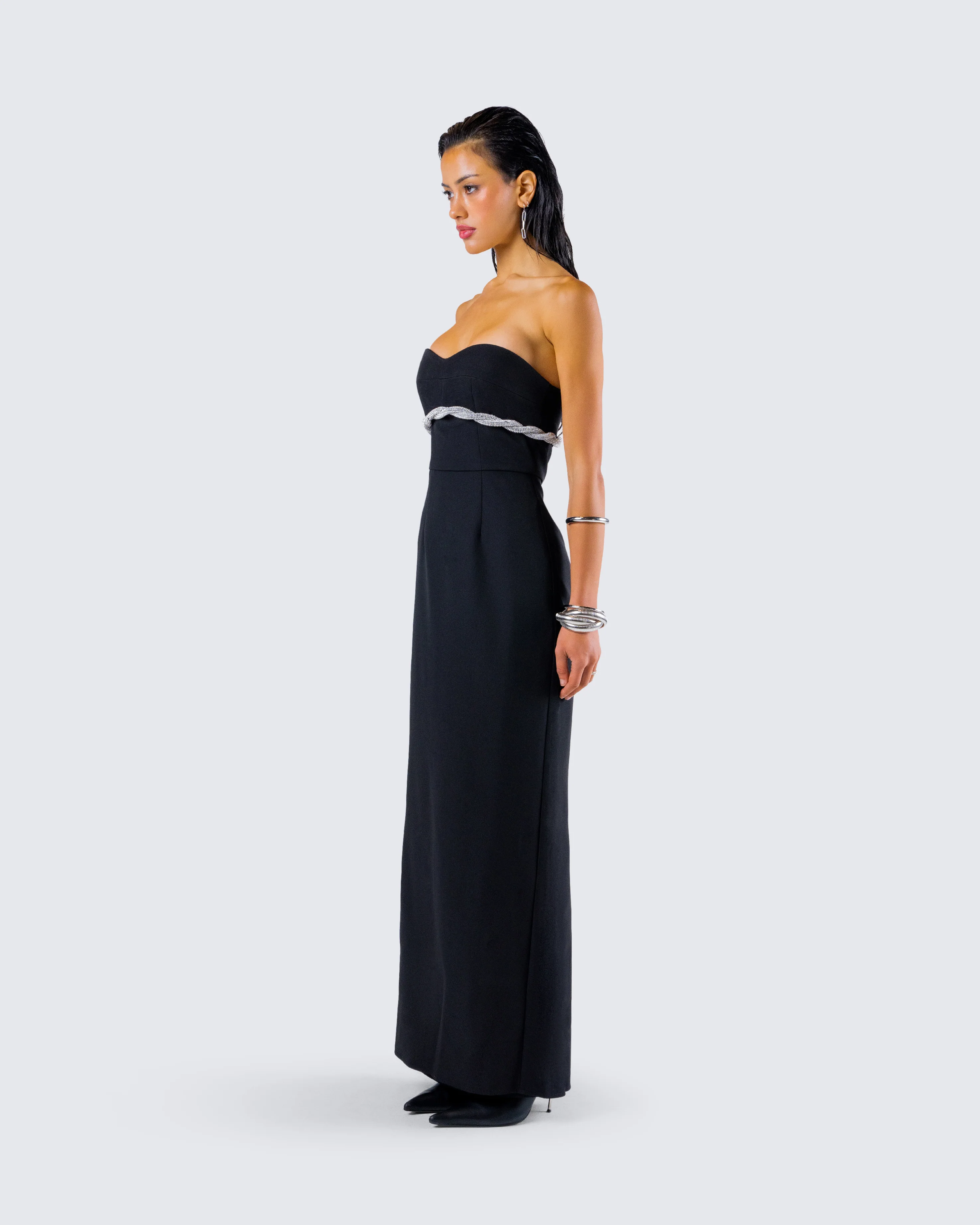 Via Black Crepe Embellished Gown - Image 5