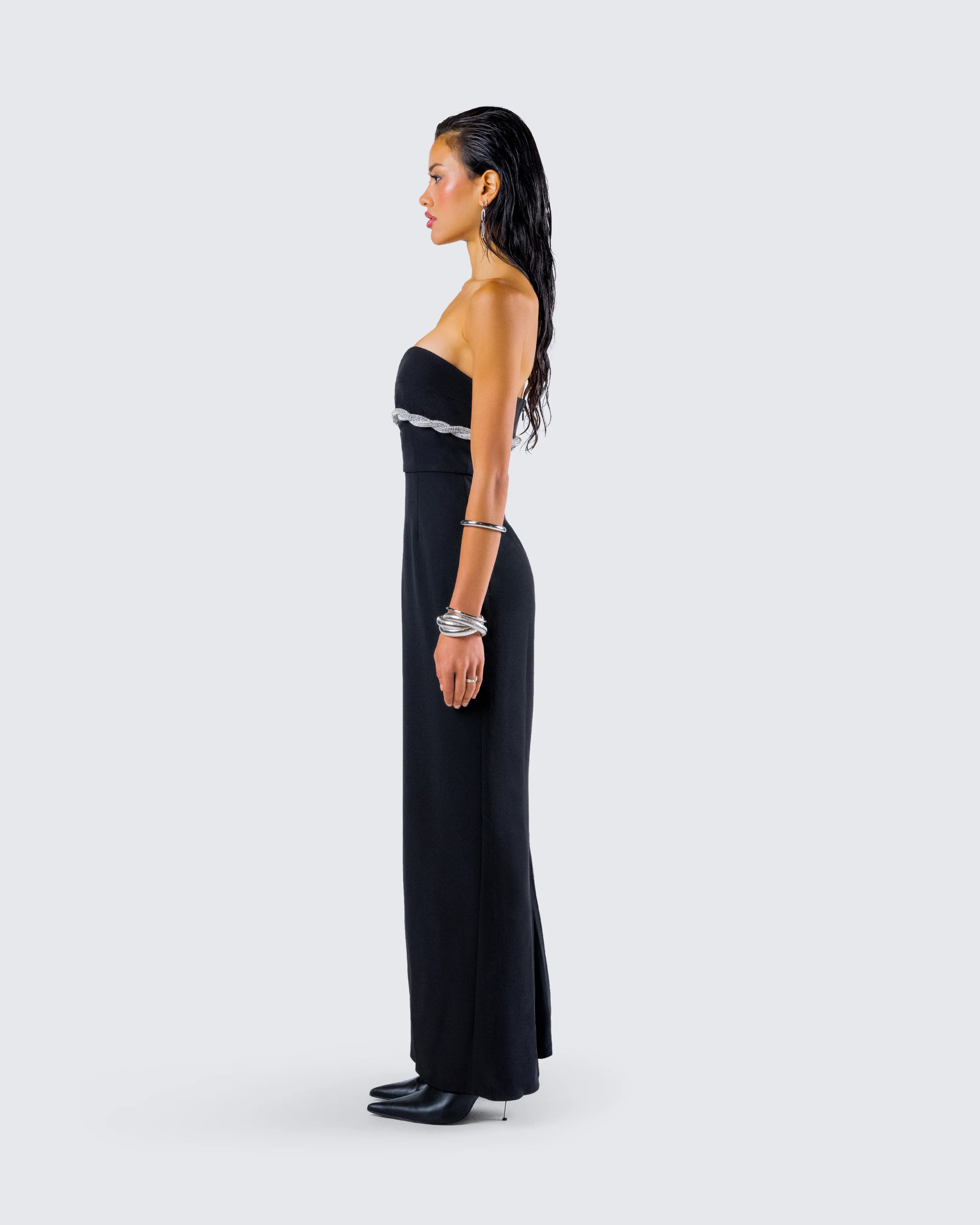 Via Black Crepe Embellished Gown - Image 6