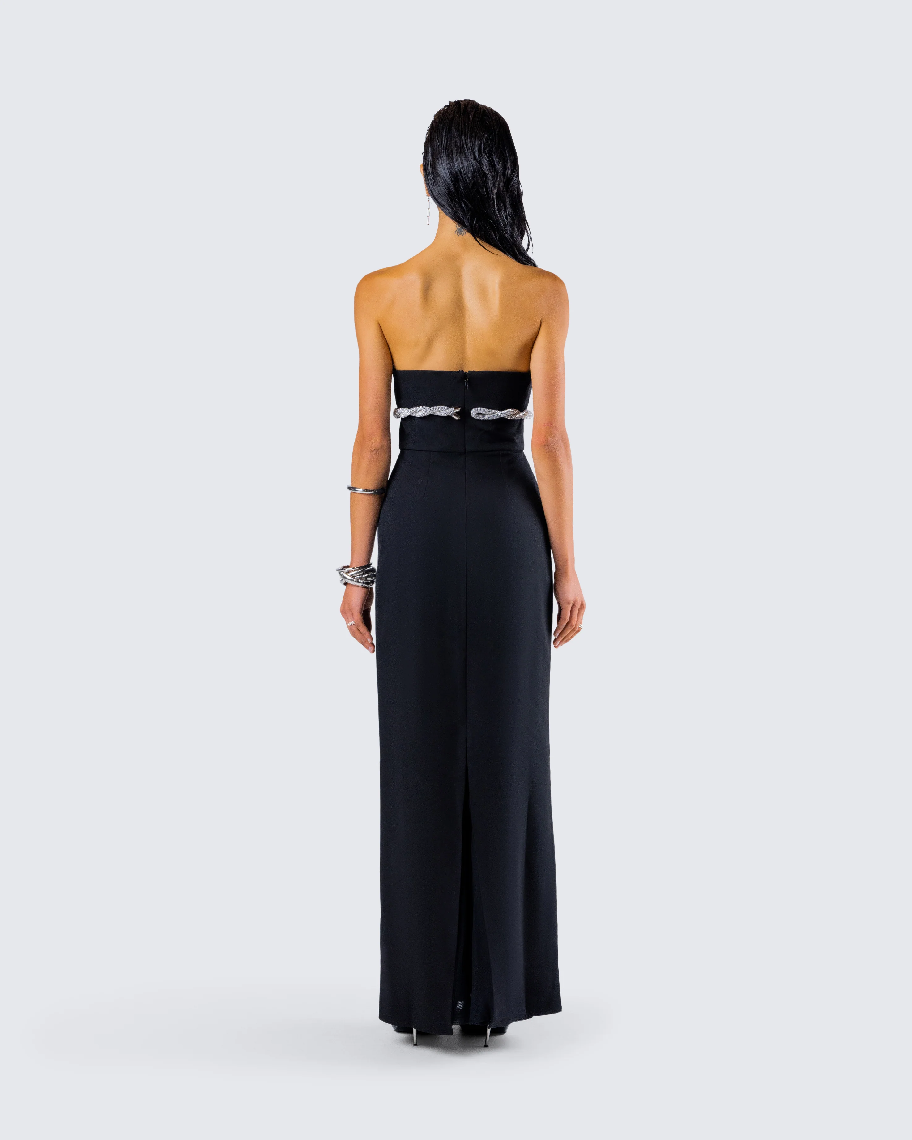 Via Black Crepe Embellished Gown - Image 7