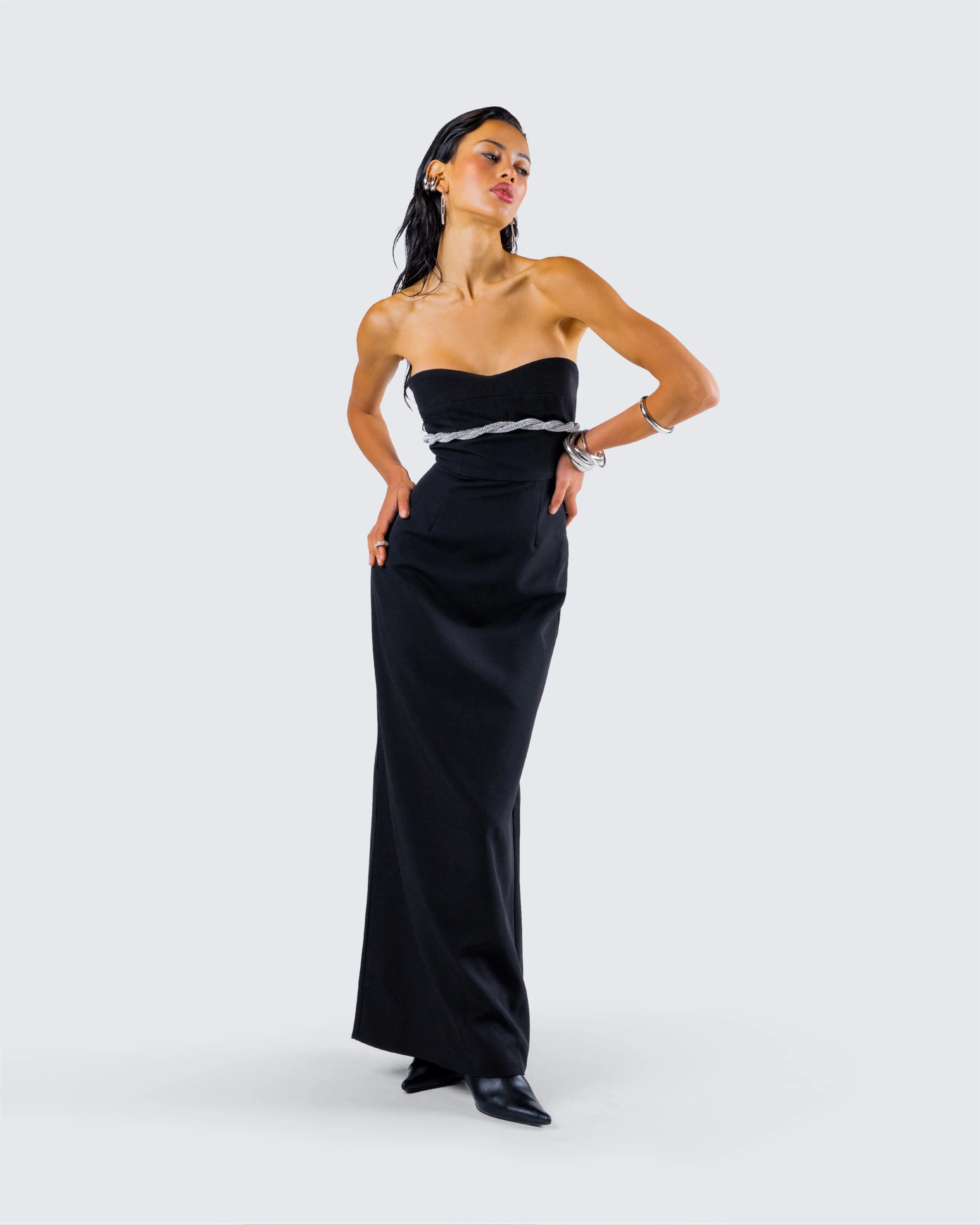 Via Black Crepe Embellished Gown - Image 8