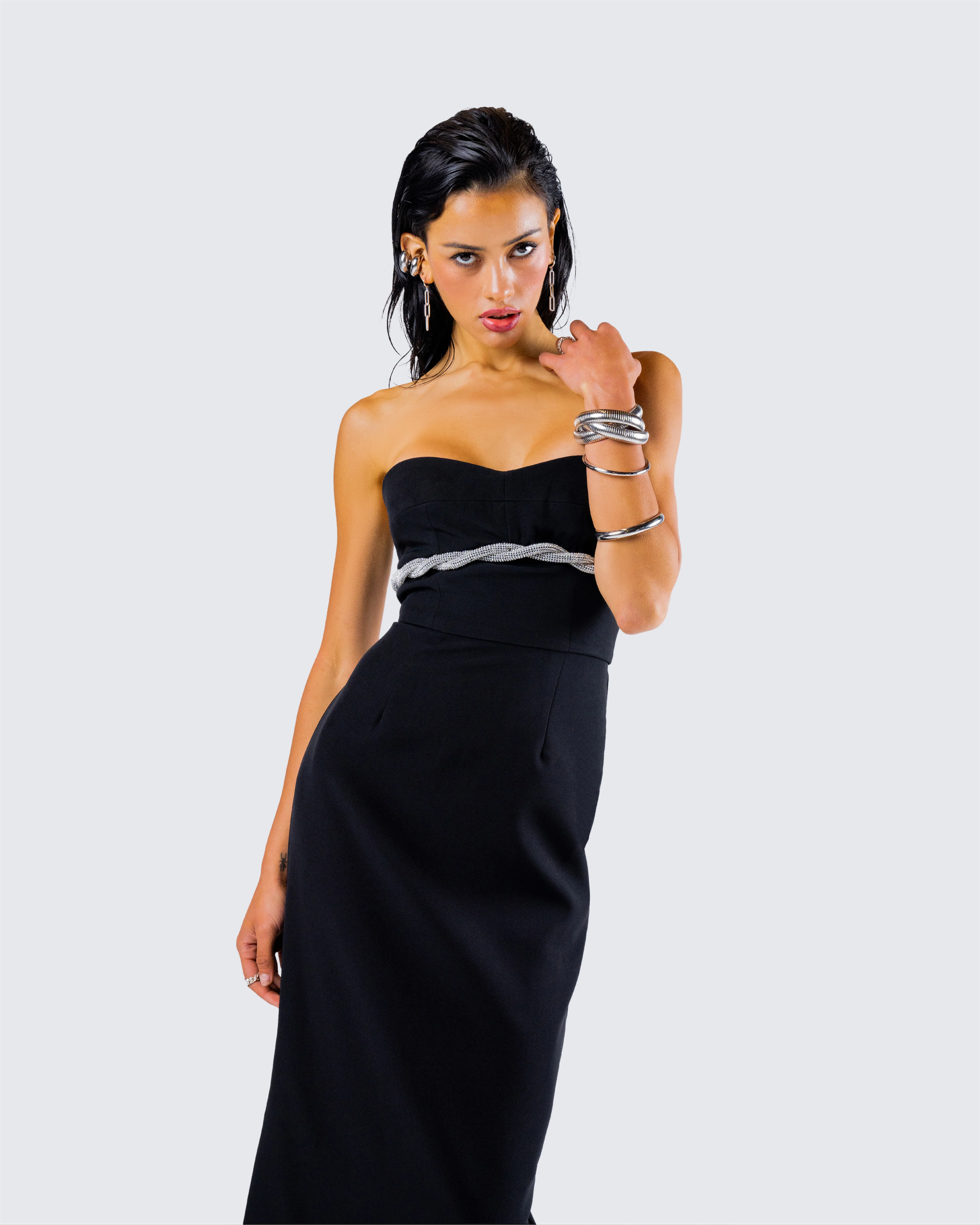Via Black Crepe Embellished Gown - Image 9