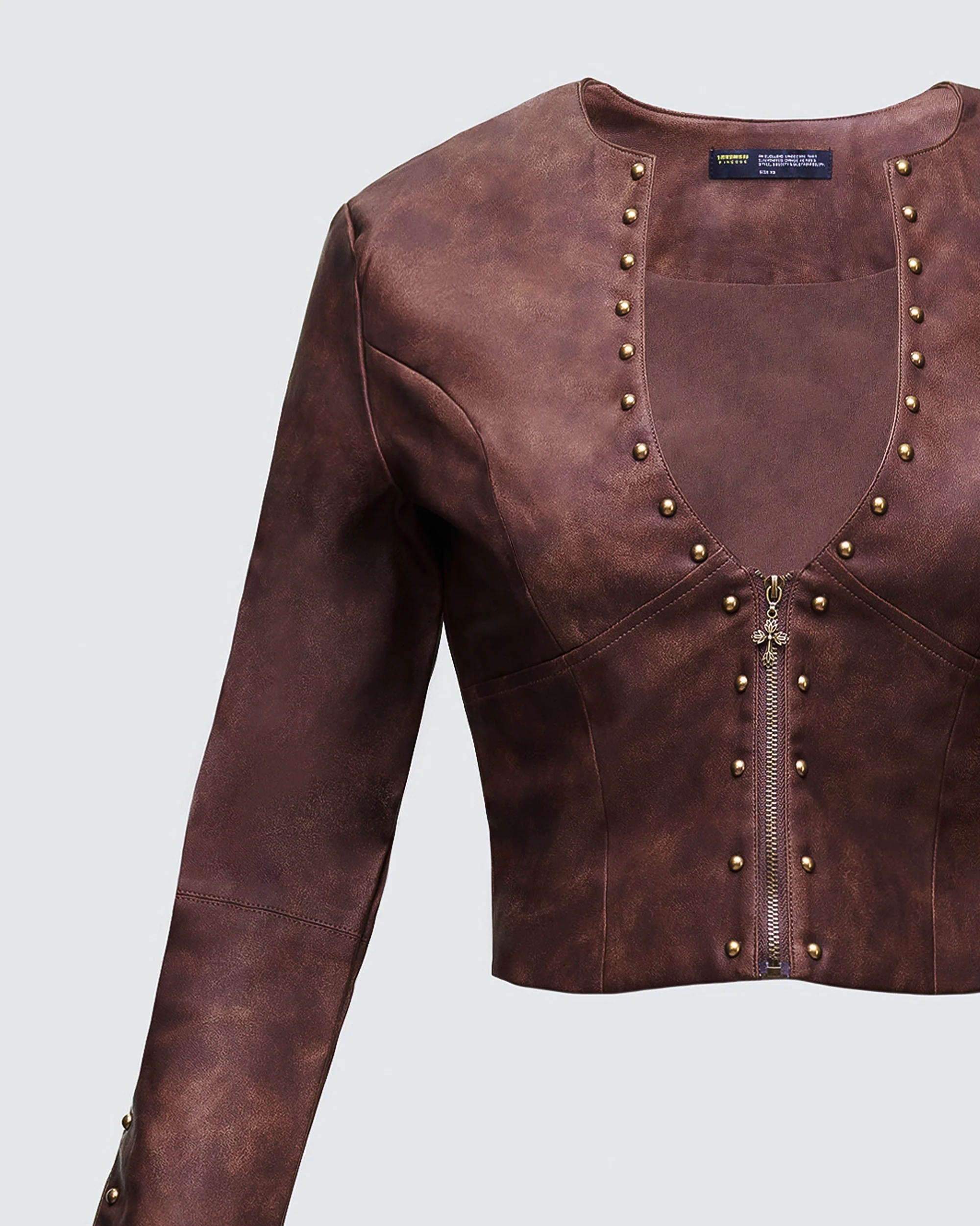 Viatrix Brown Vegan Leather Studded Jacket - Image 6