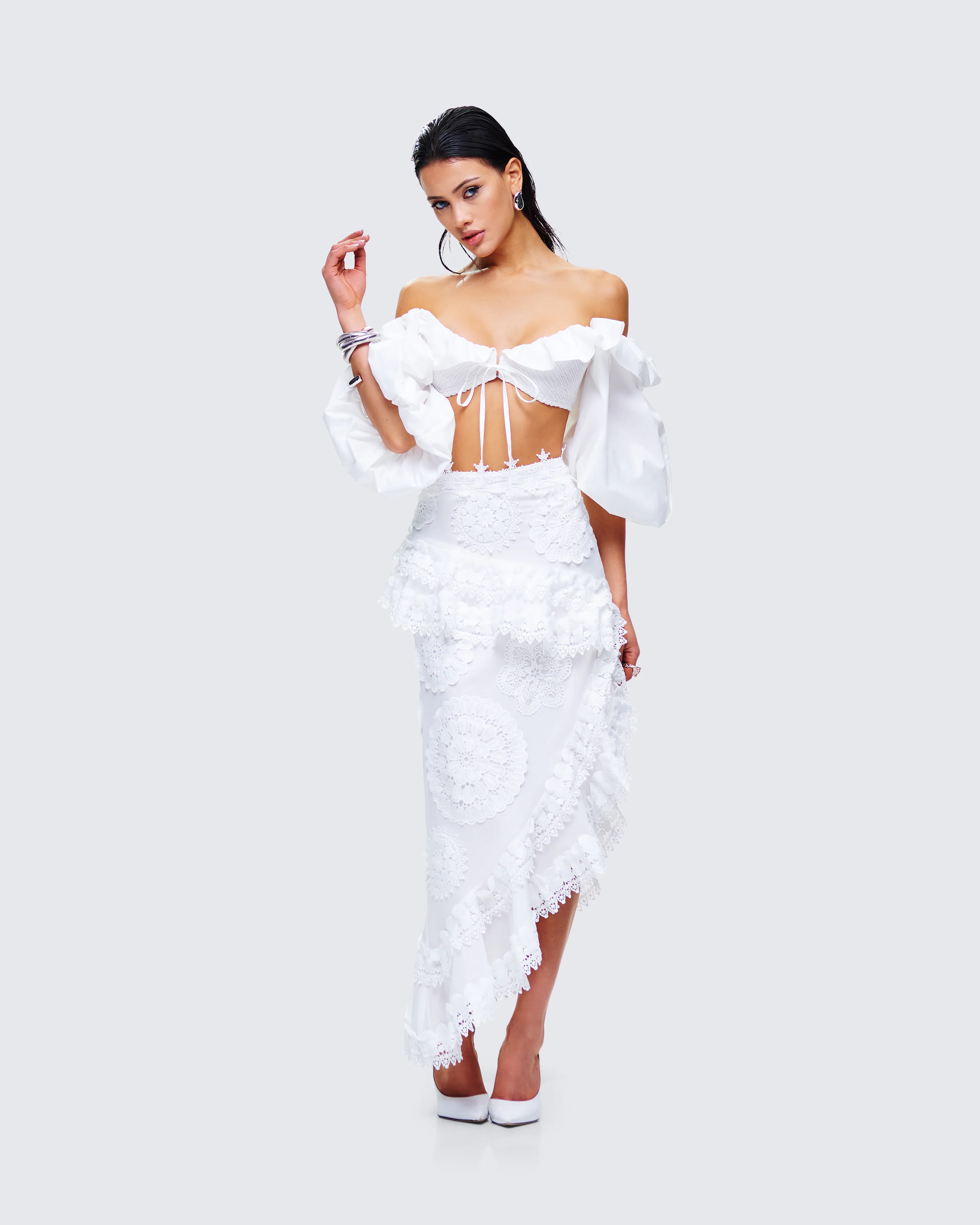Villi White Asymmetrical Lace Skirt - Image 8