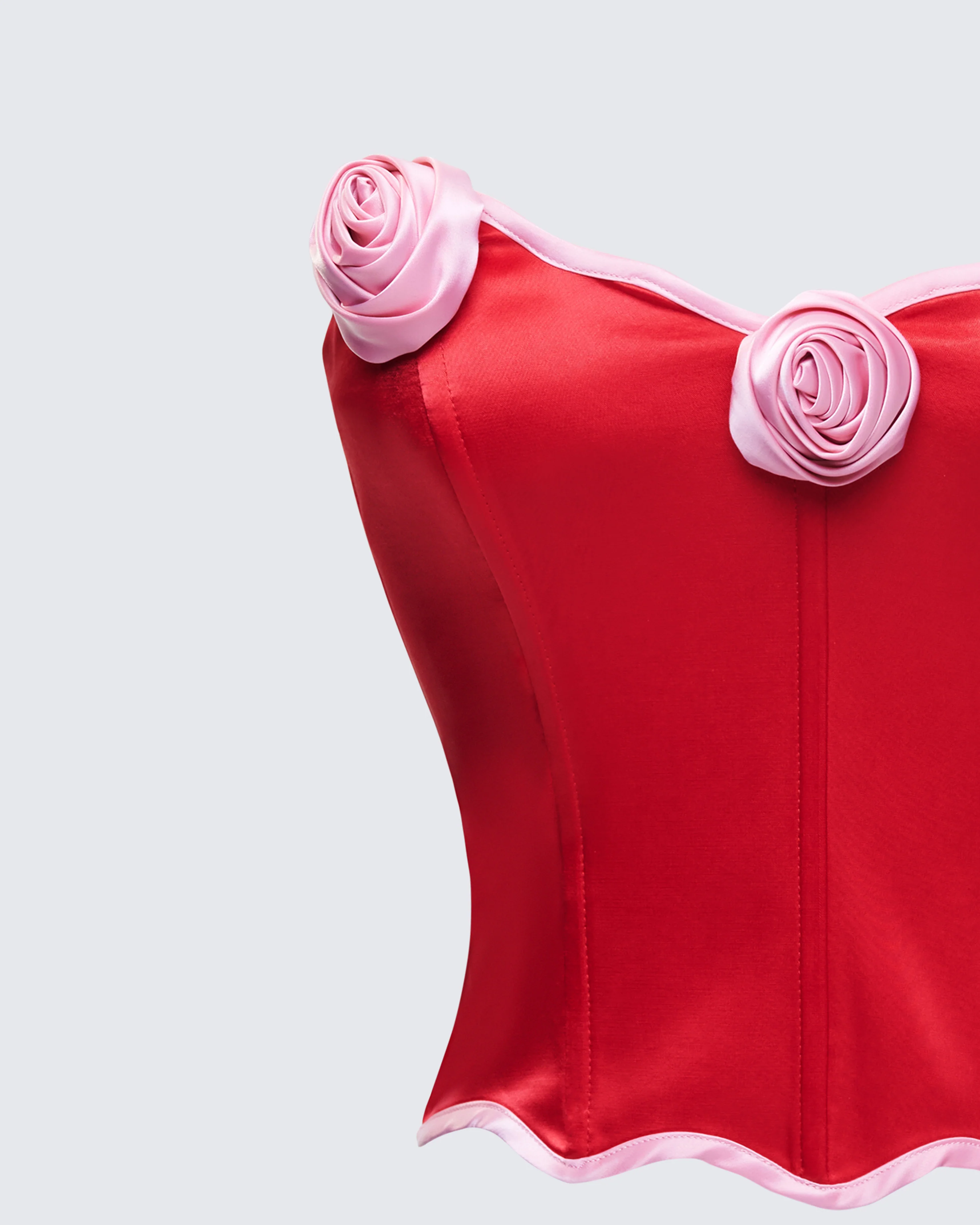 Villie Red Rose Detail Scalloped Edge Corset Top - Image 6