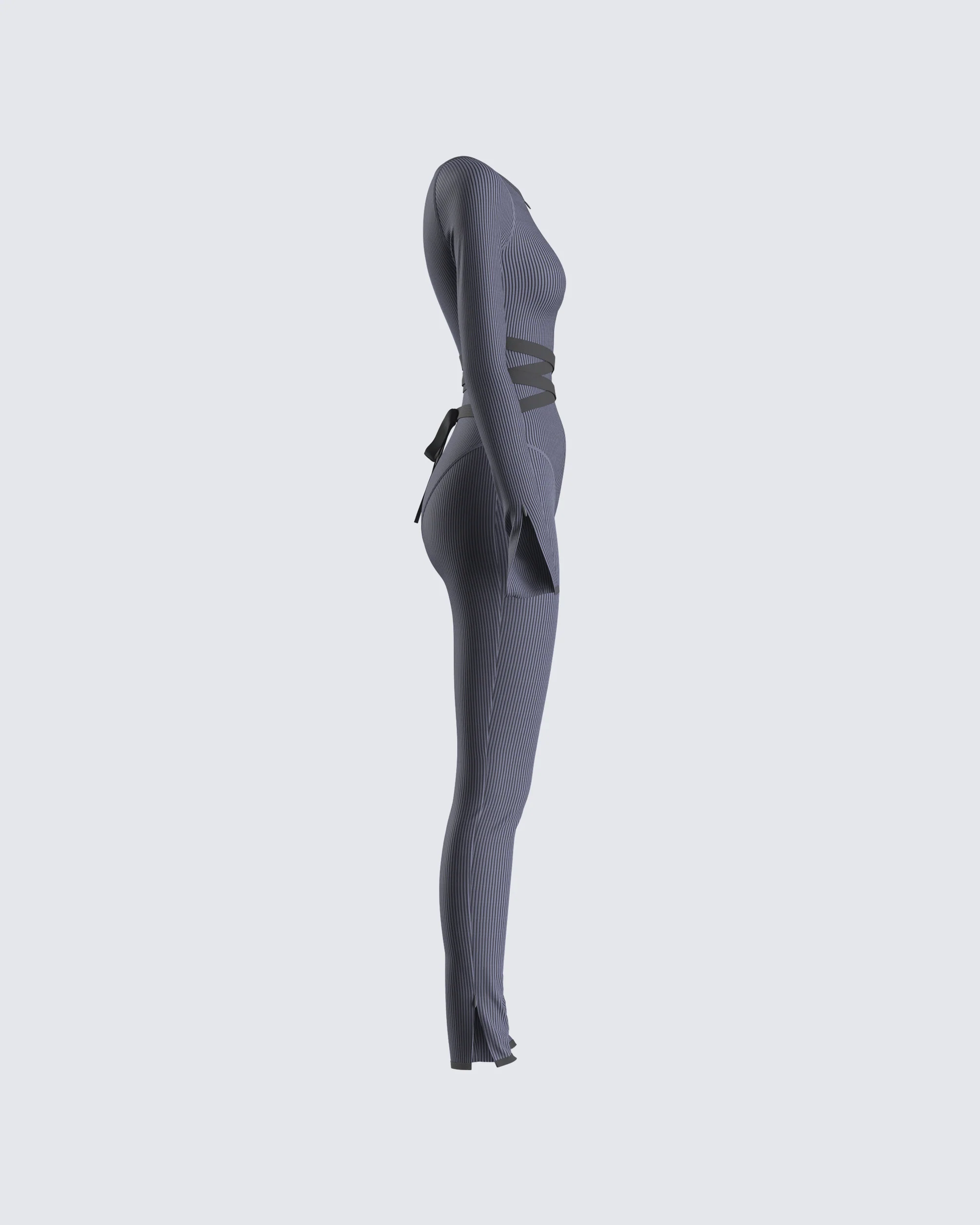Vilma Grey Rib Zip Jumpsuit - Image 2
