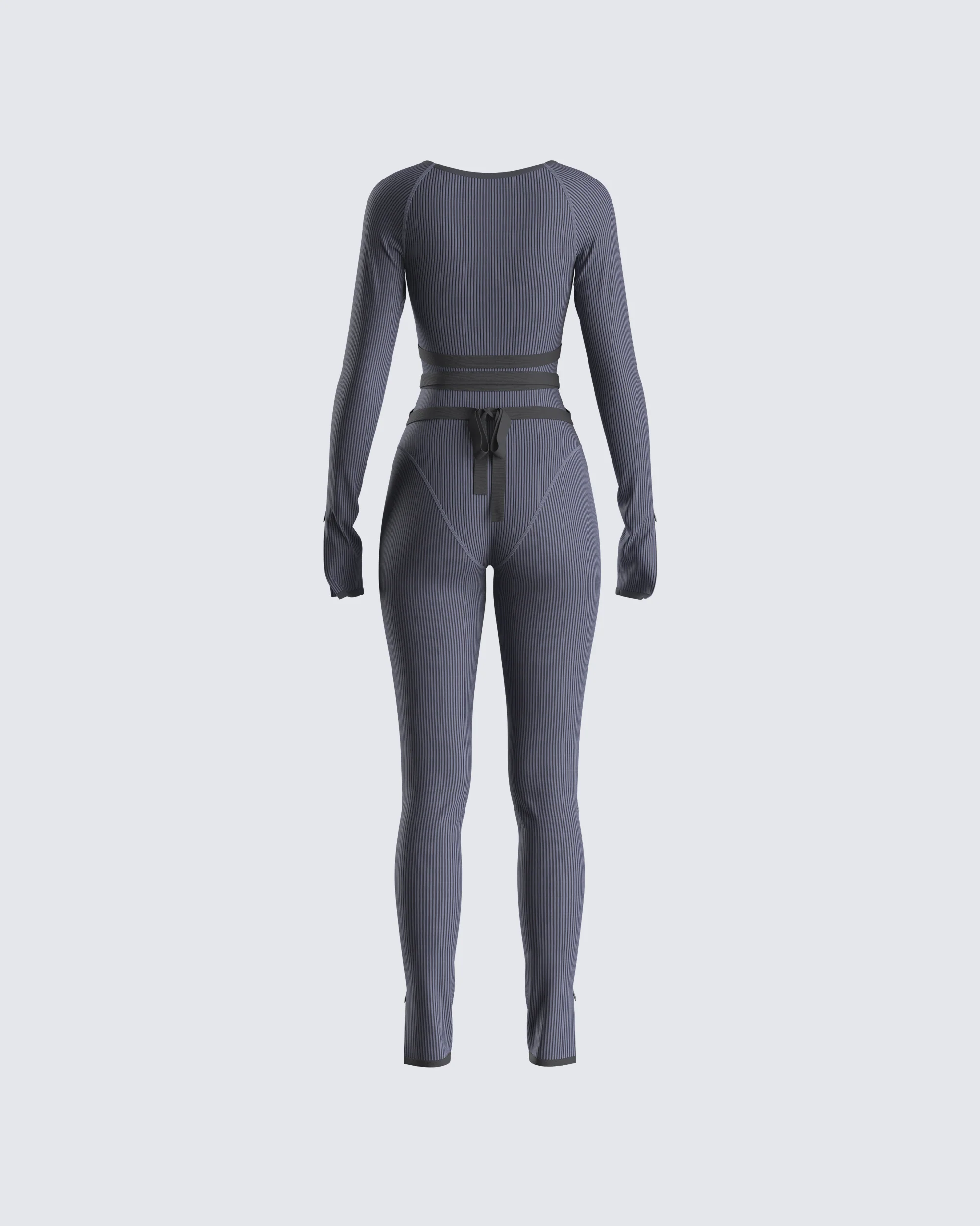 Vilma Grey Rib Zip Jumpsuit - Image 3