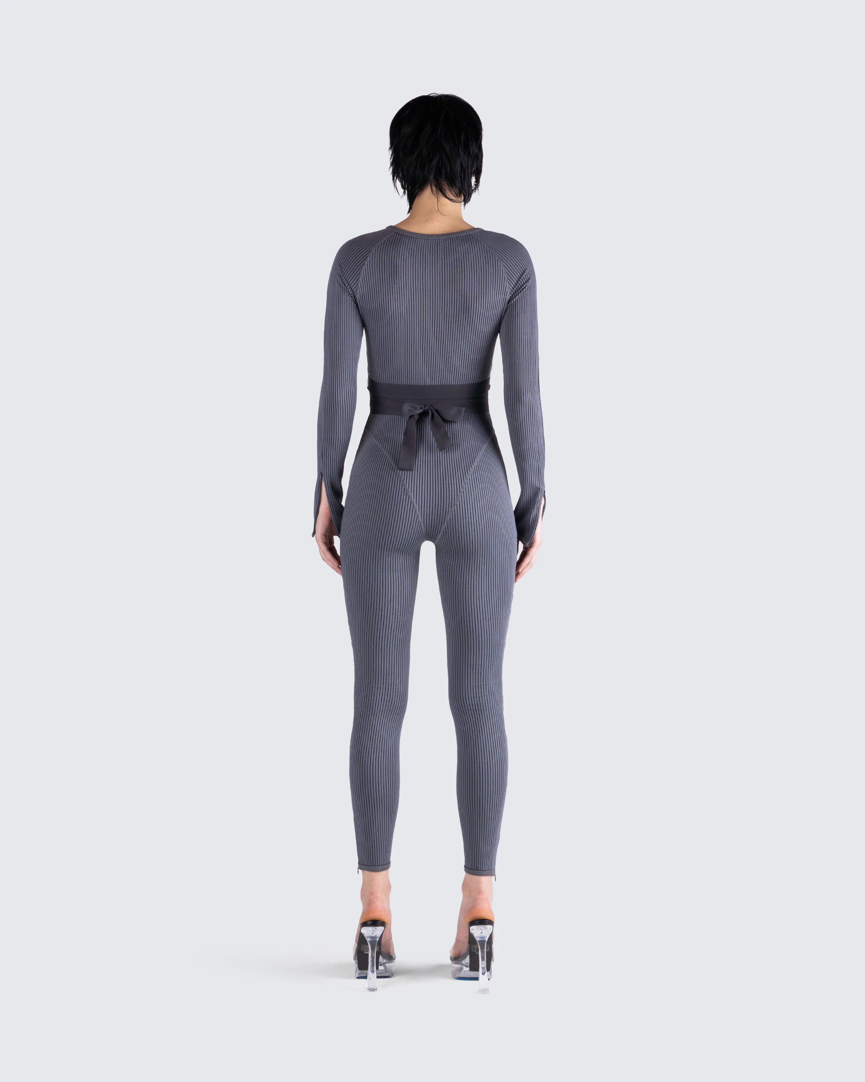Vilma Grey Rib Zip Jumpsuit - Image 6