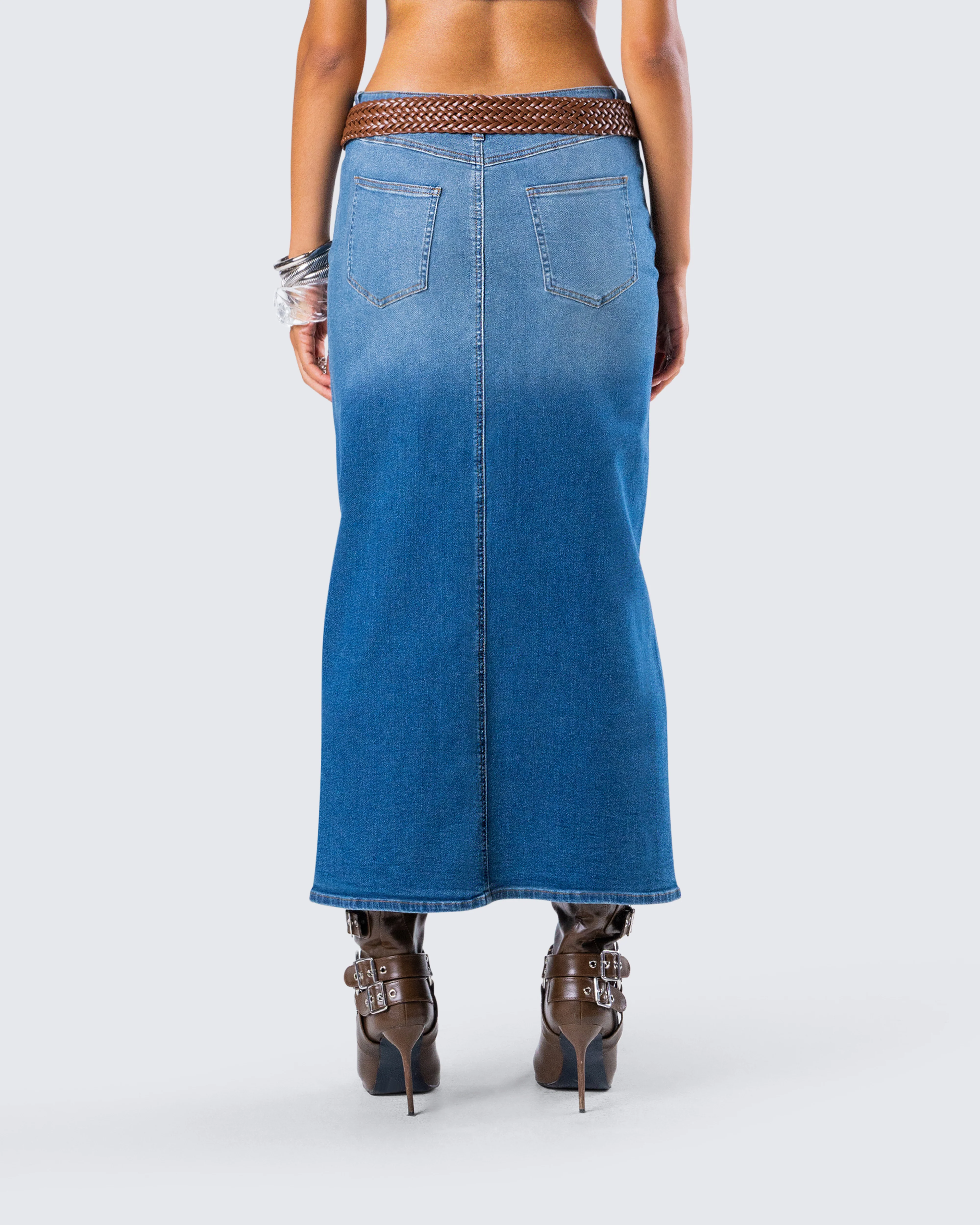 Vincent Blue Maxi Denim Skirt - Image 7