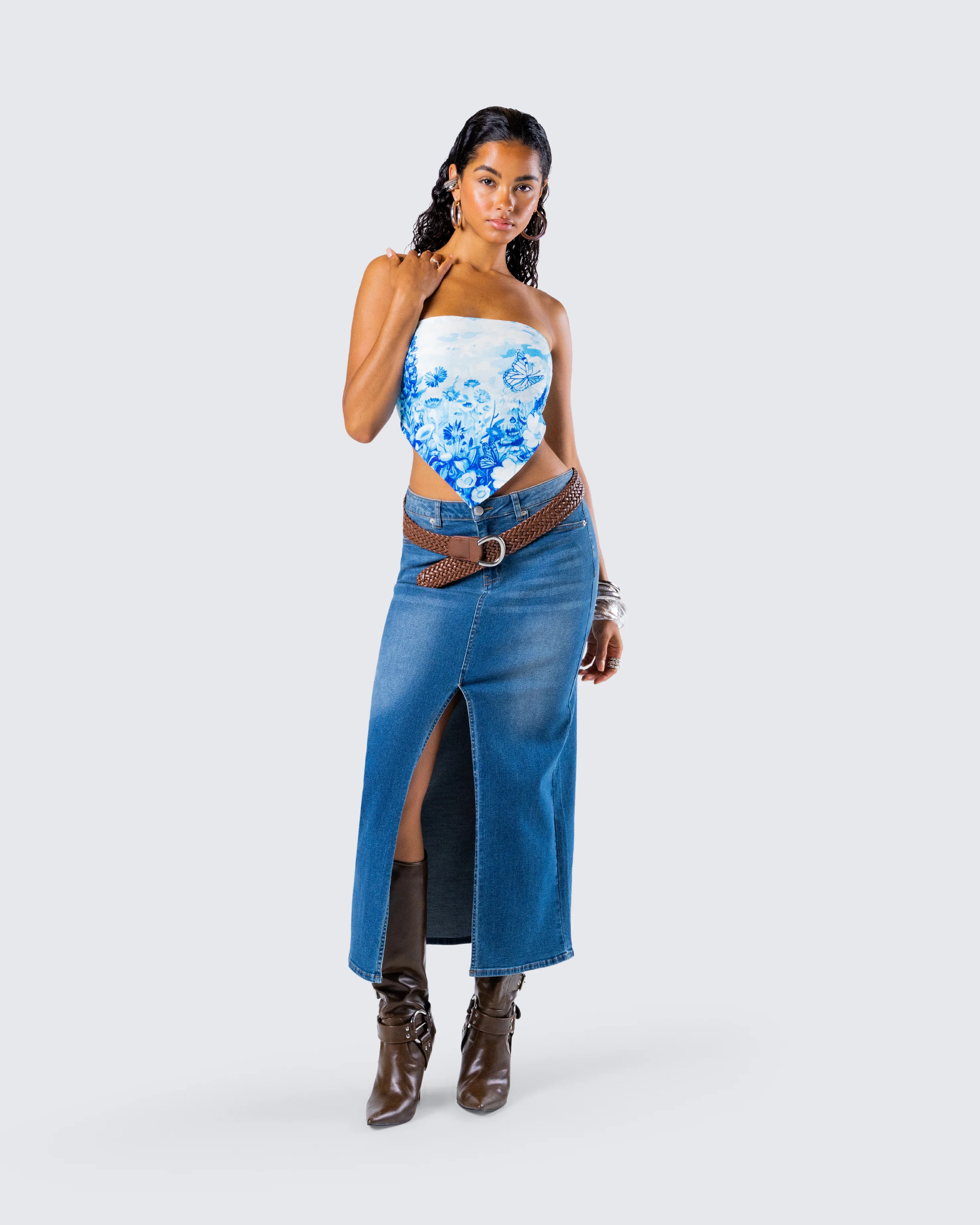 Vincent Blue Maxi Denim Skirt - Image 9
