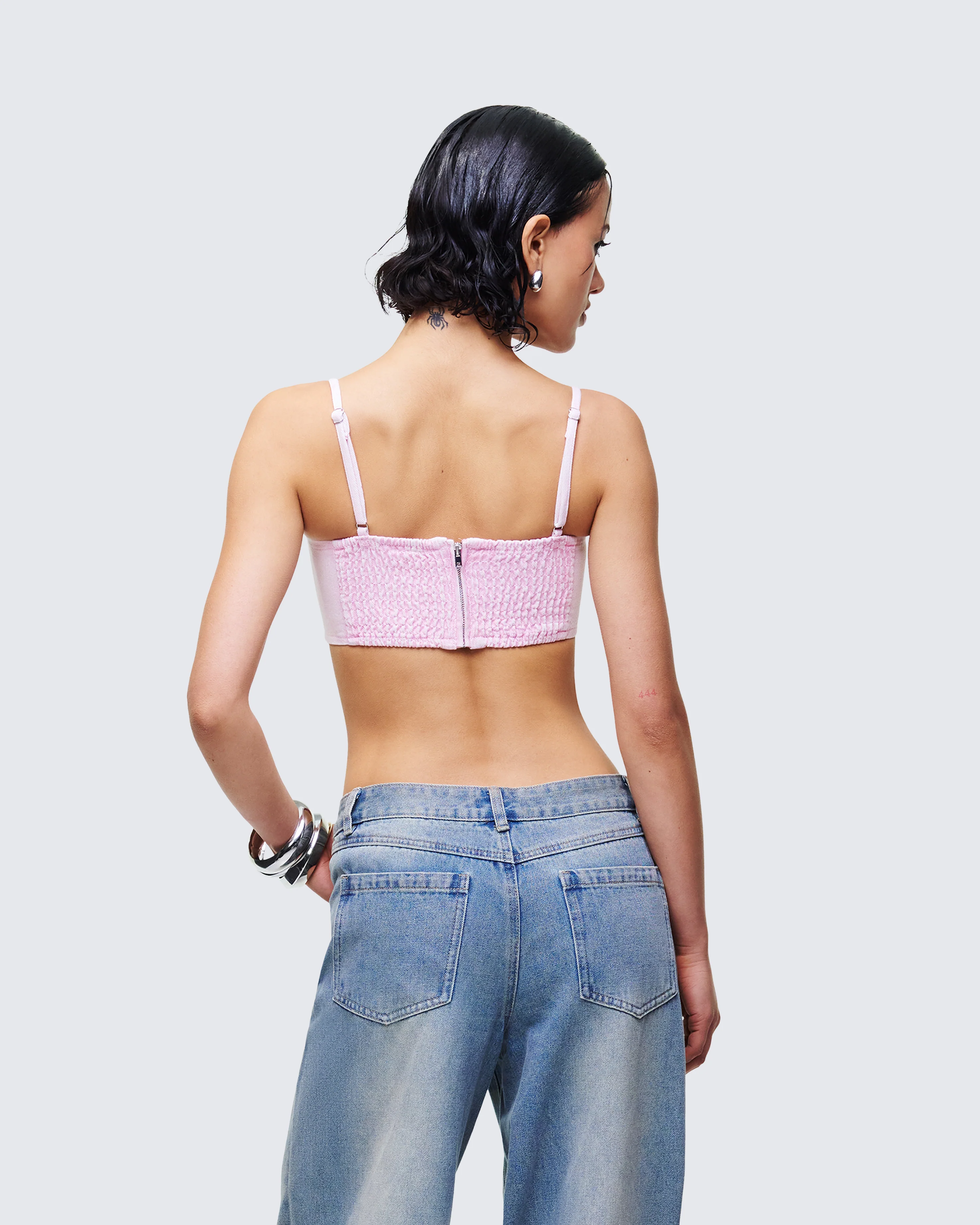 Viora Pink Acid Denim Diamonte Corset Top - Image 4