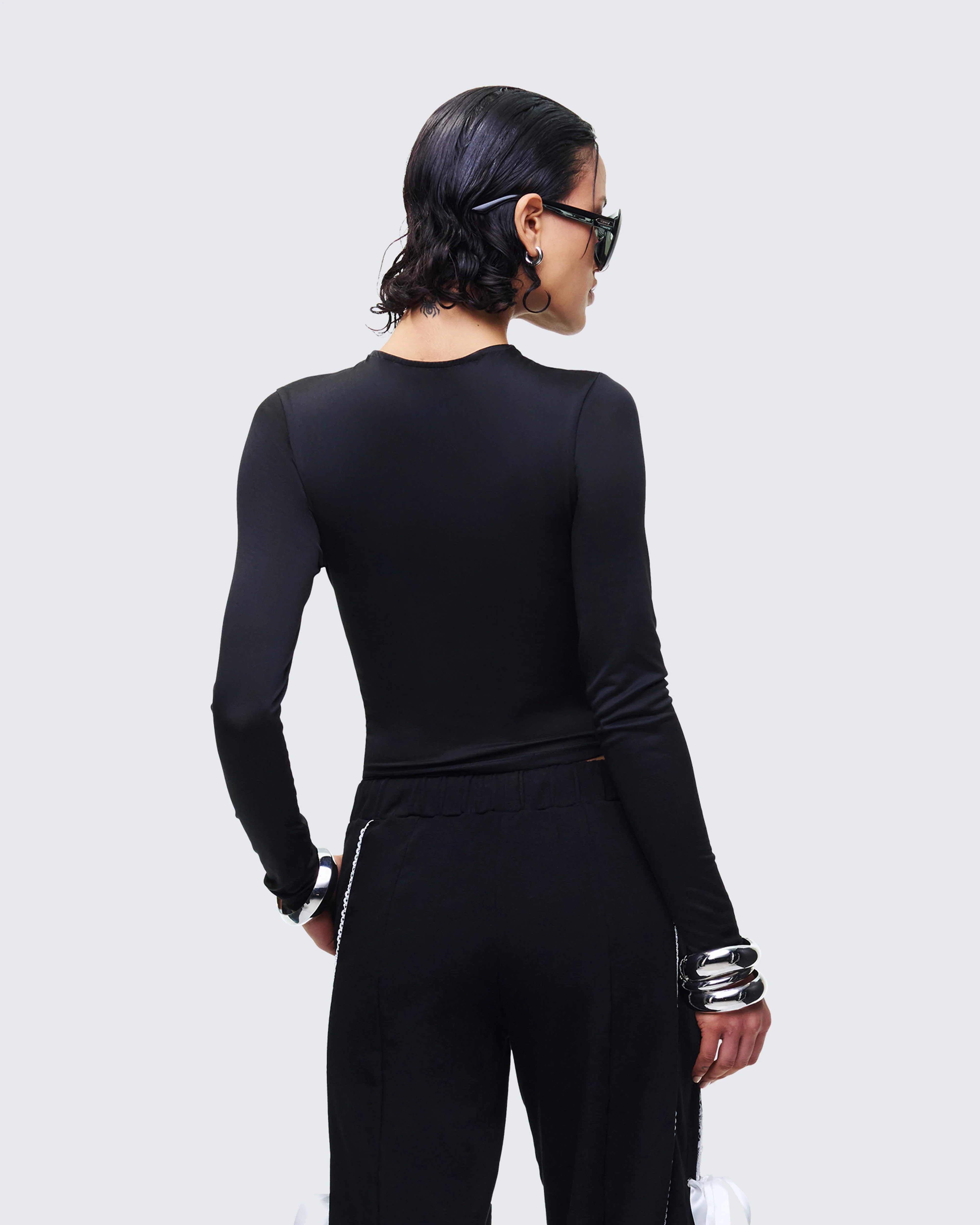 Vivi Black Jersey Long Sleeve Top - Image 4