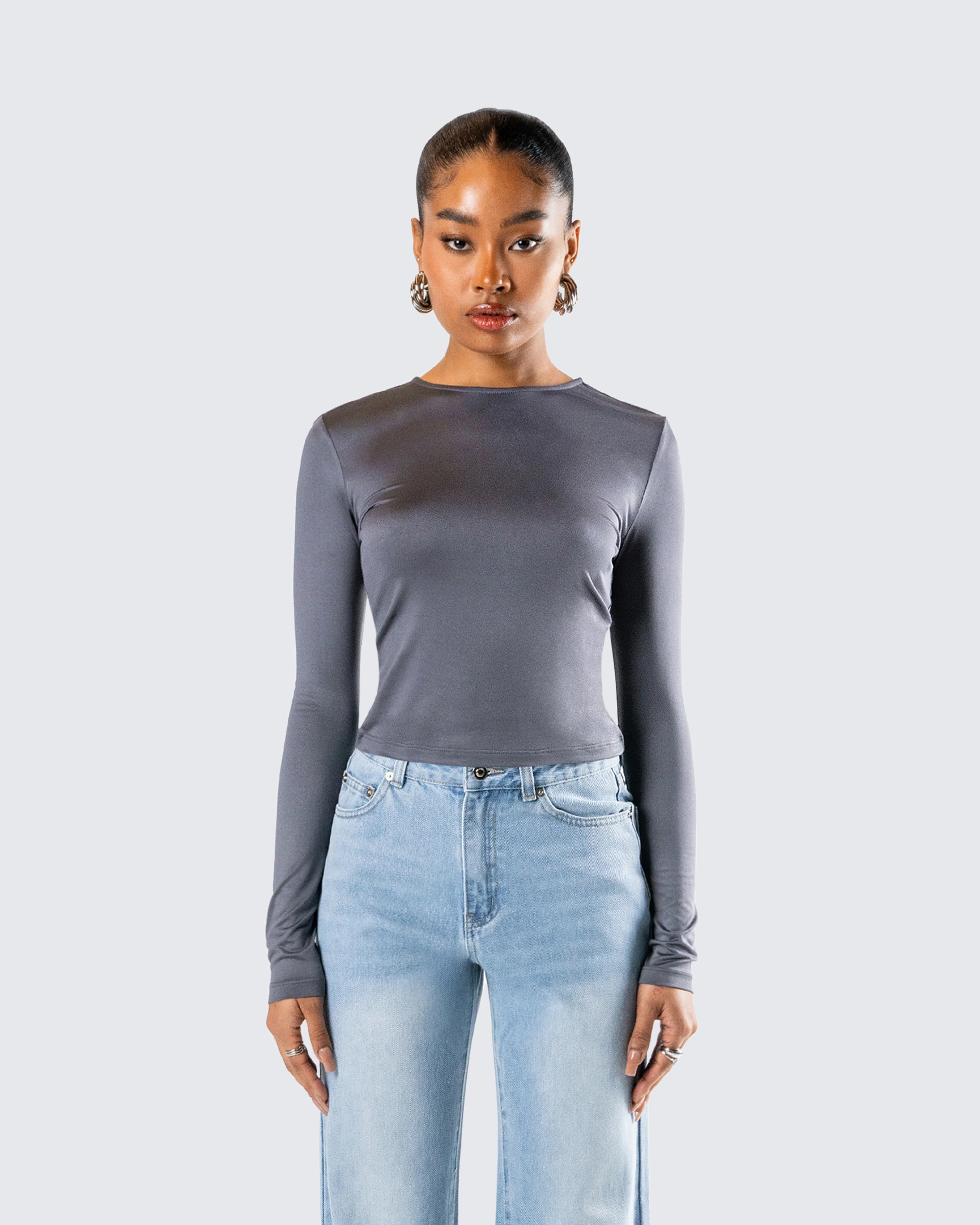 Vivi Grey Jersey Long Sleeve Top - Image 4