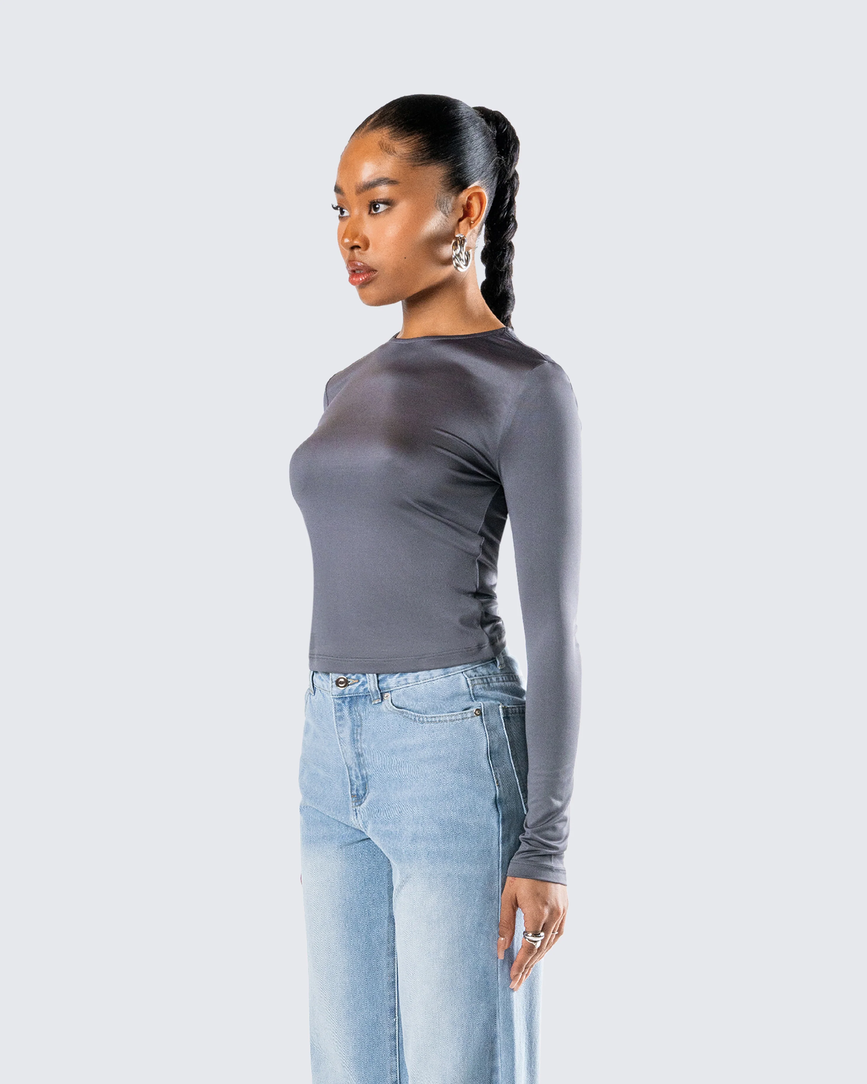 Vivi Grey Jersey Long Sleeve Top - Image 5