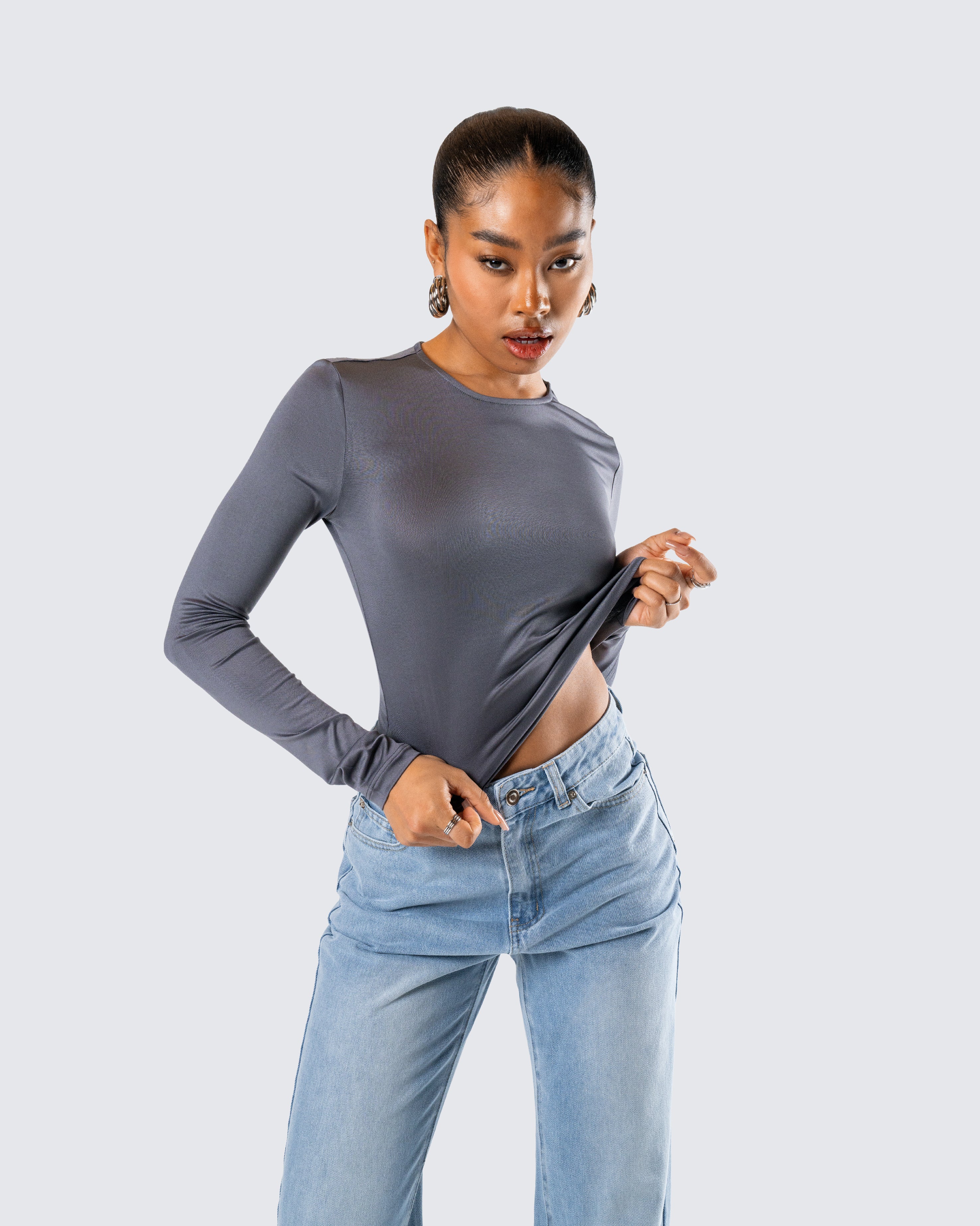 Vivi Grey Jersey Long Sleeve Top - Image 8