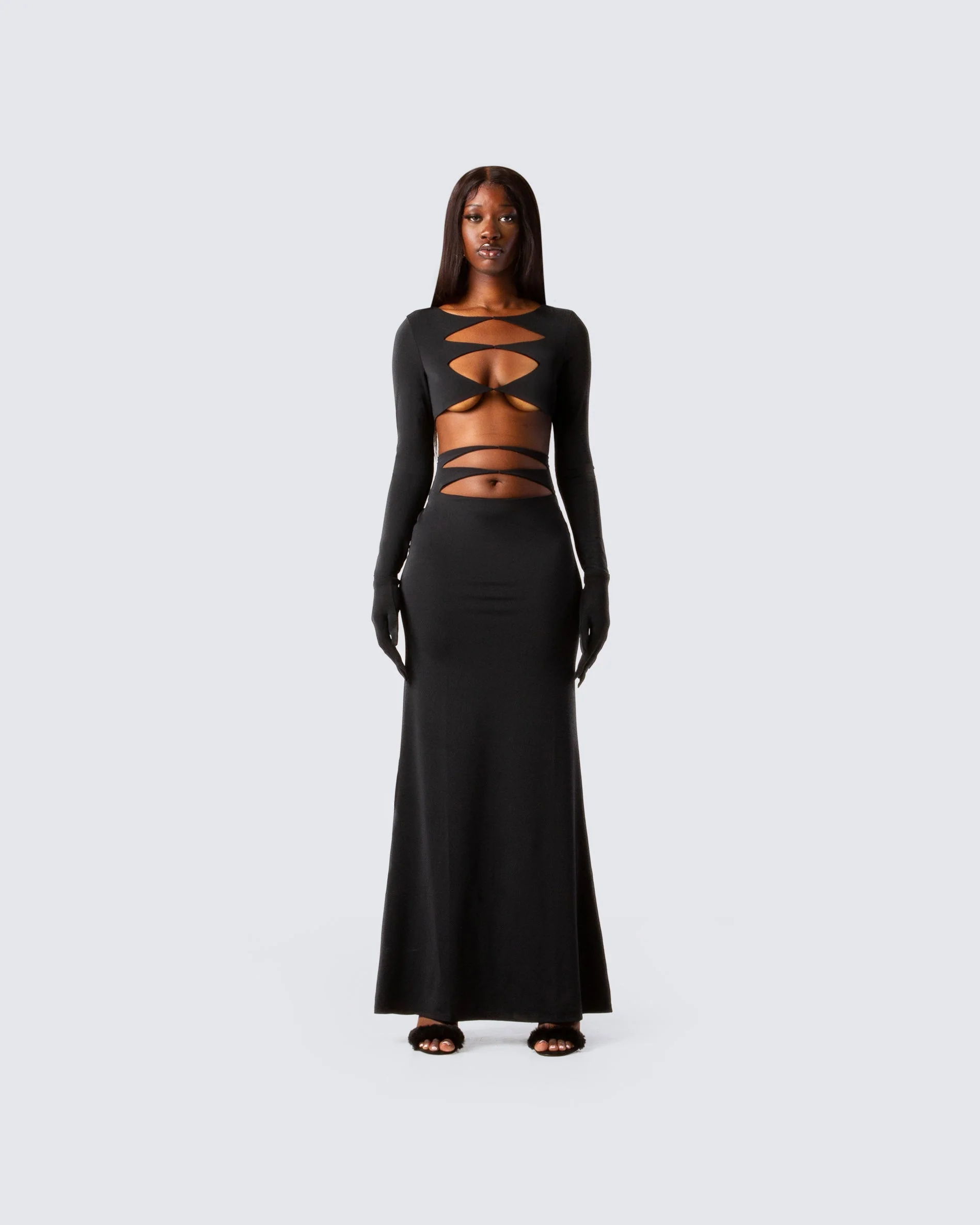 Vox Black Cut Out Dress & Gloves - Image 4