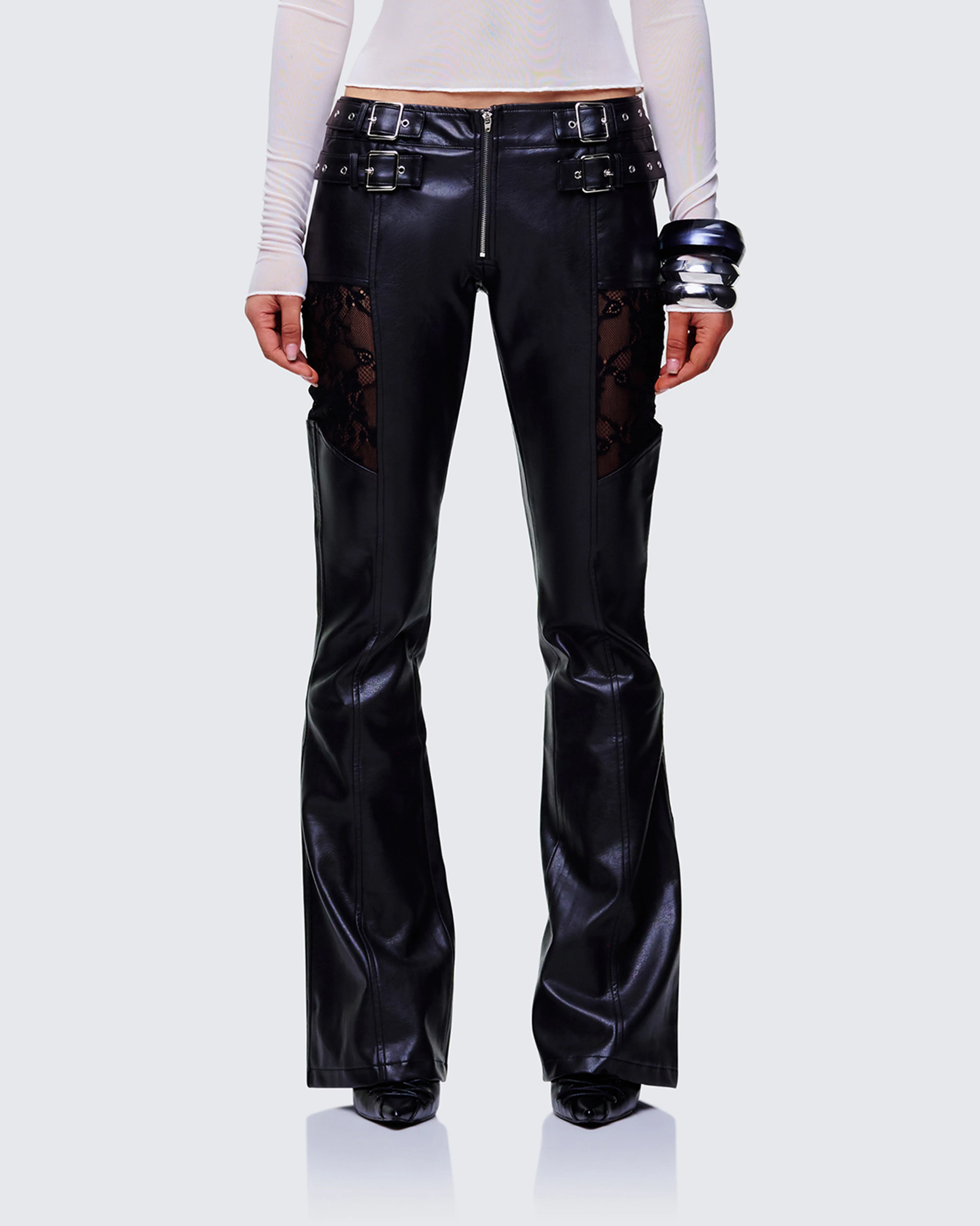 Vyra Black Vegan Leather Pants - Image 2