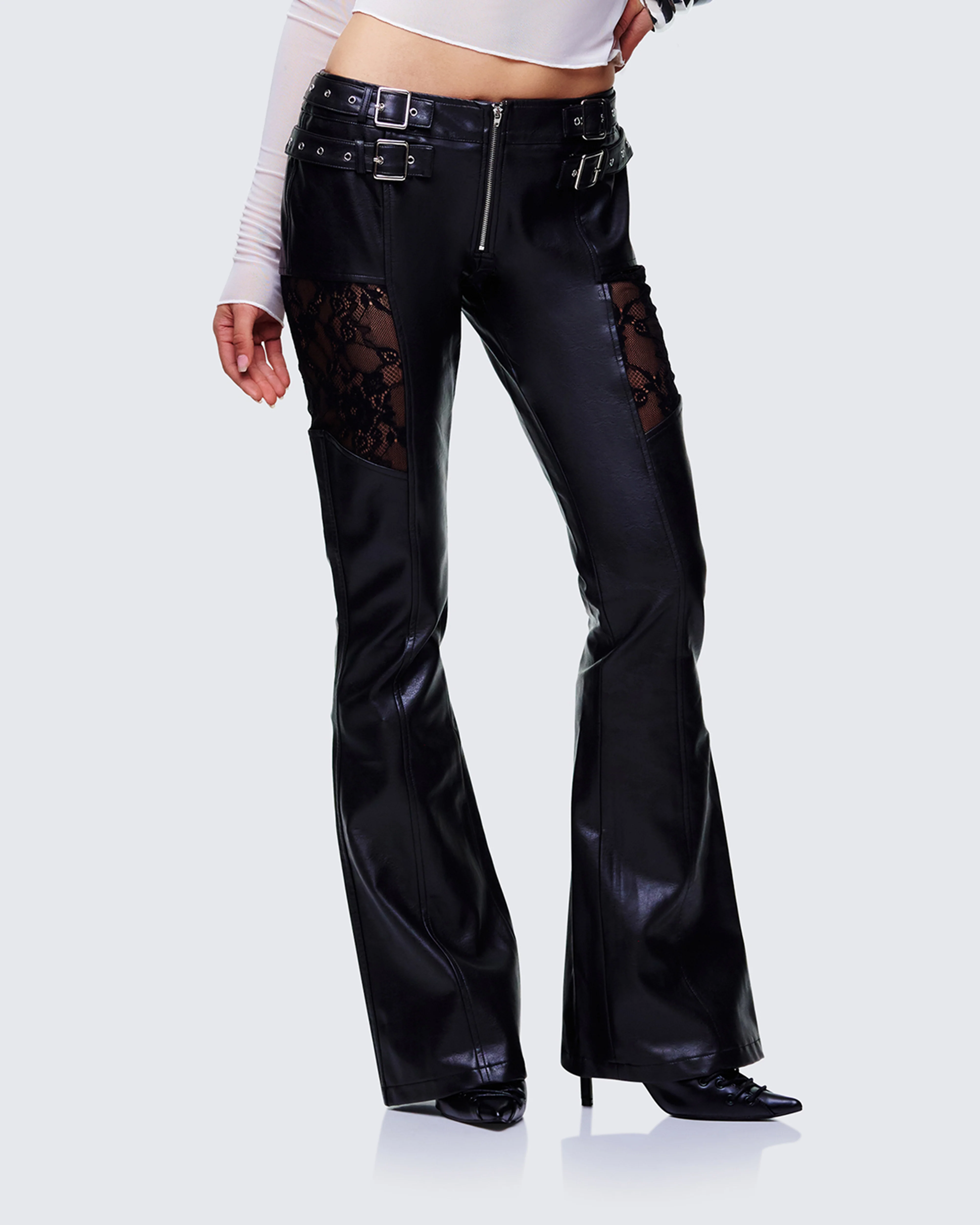 Vyra Black Vegan Leather Pants - Image 3
